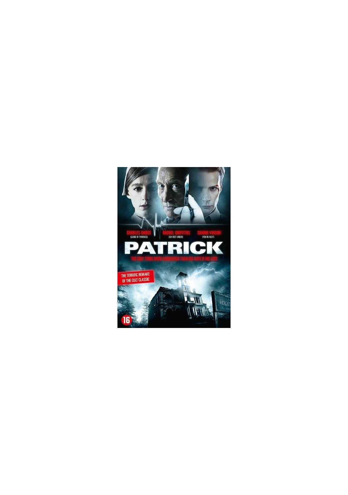 Couverture DVD : Patrick, avec trois personnes et une maison en arrière-plan.
