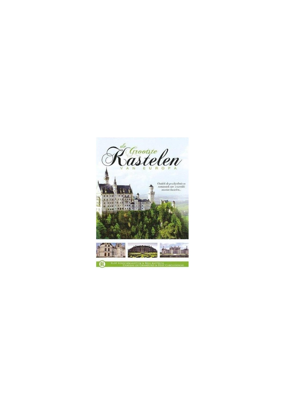 Boekomslag: een kasteel op een heuvel met bomen. Hieronder staan afbeeldingen van andere kastelen.