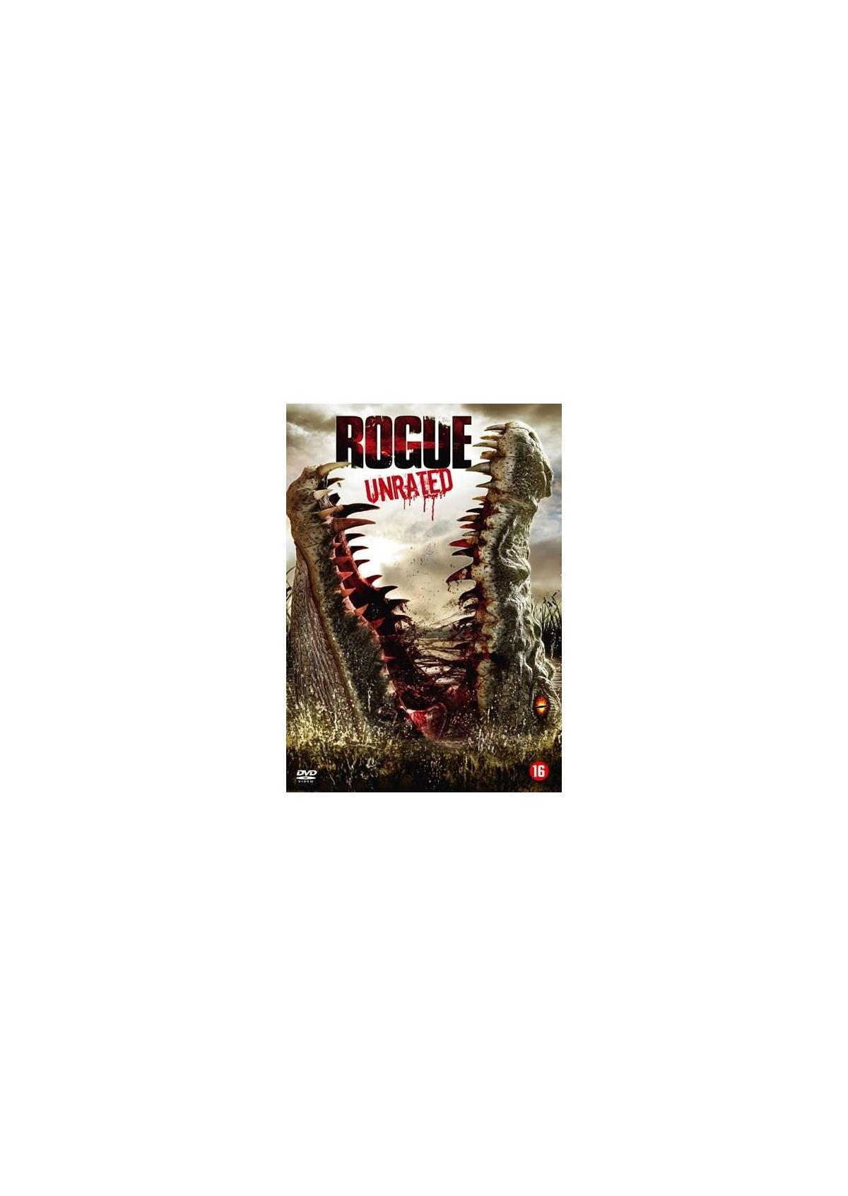 Couverture de film avec gueule ouverte de crocodile et titre 'ROGUE UNRATED'.