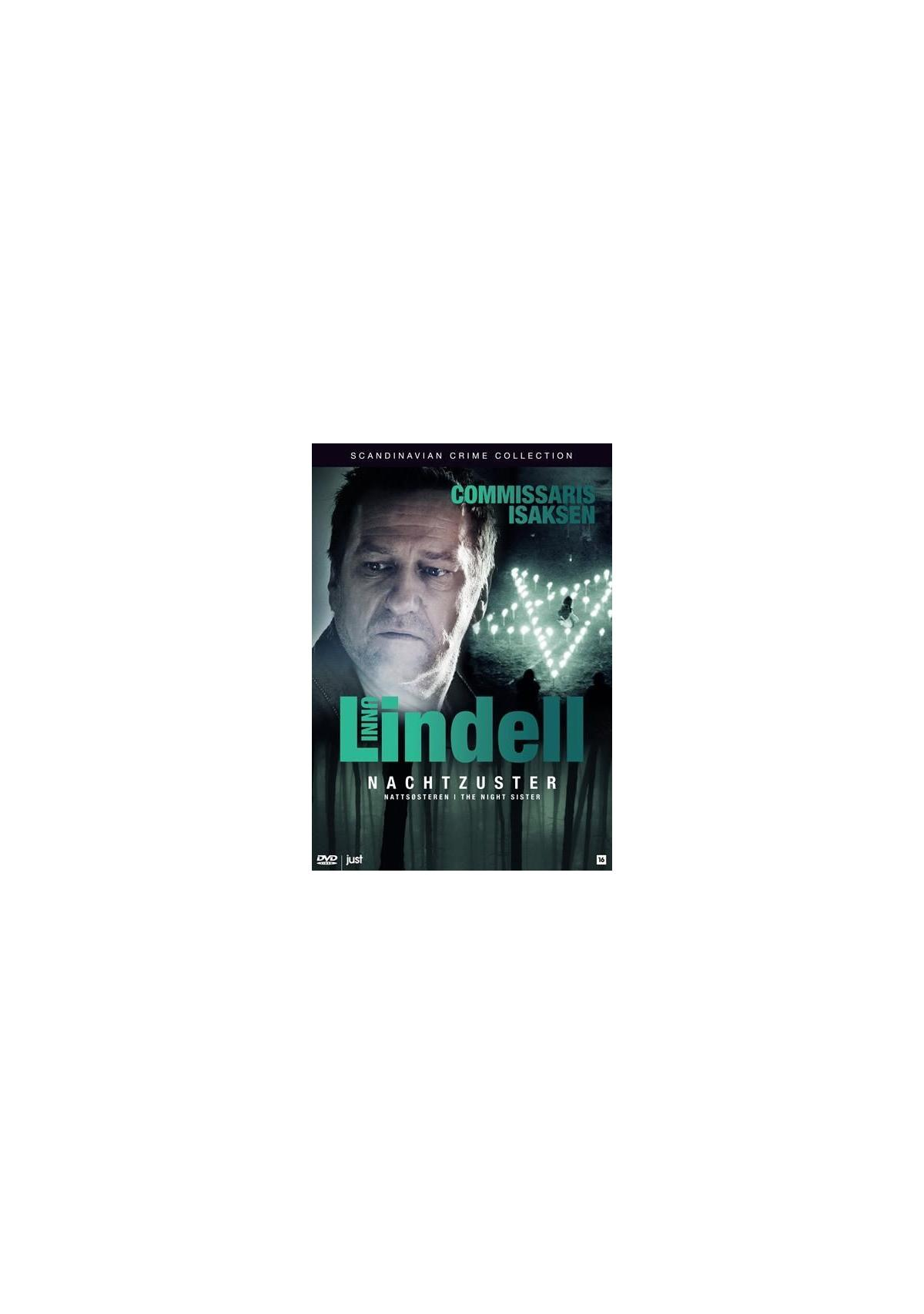 Couverture DVD : Le visage d'un homme, "Nachtzuster", avec un arrière-plan sombre sur le thème du crime.