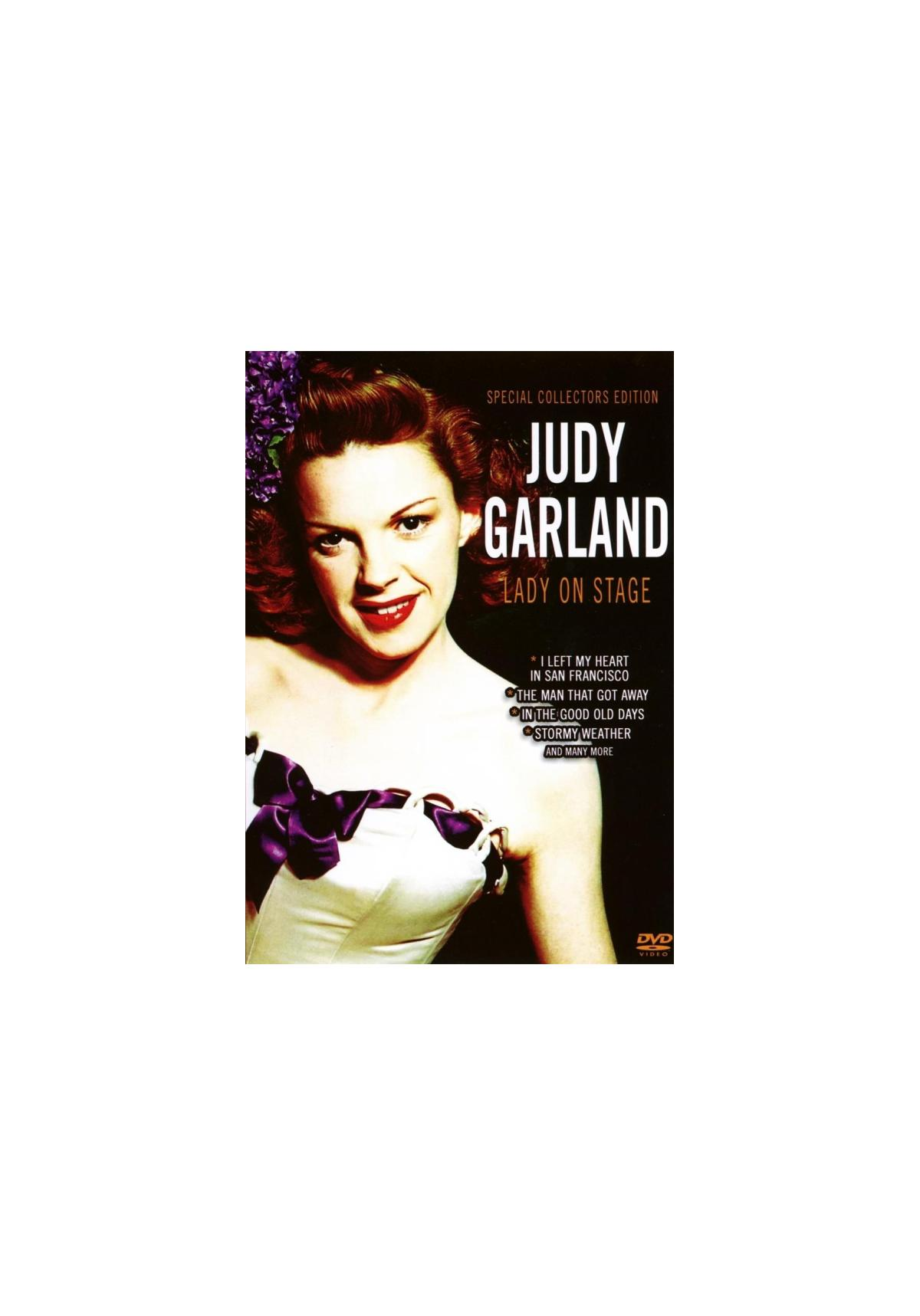 Couverture DVD : 'Judy Garland Lady on Stage', une femme dans une robe blanche.