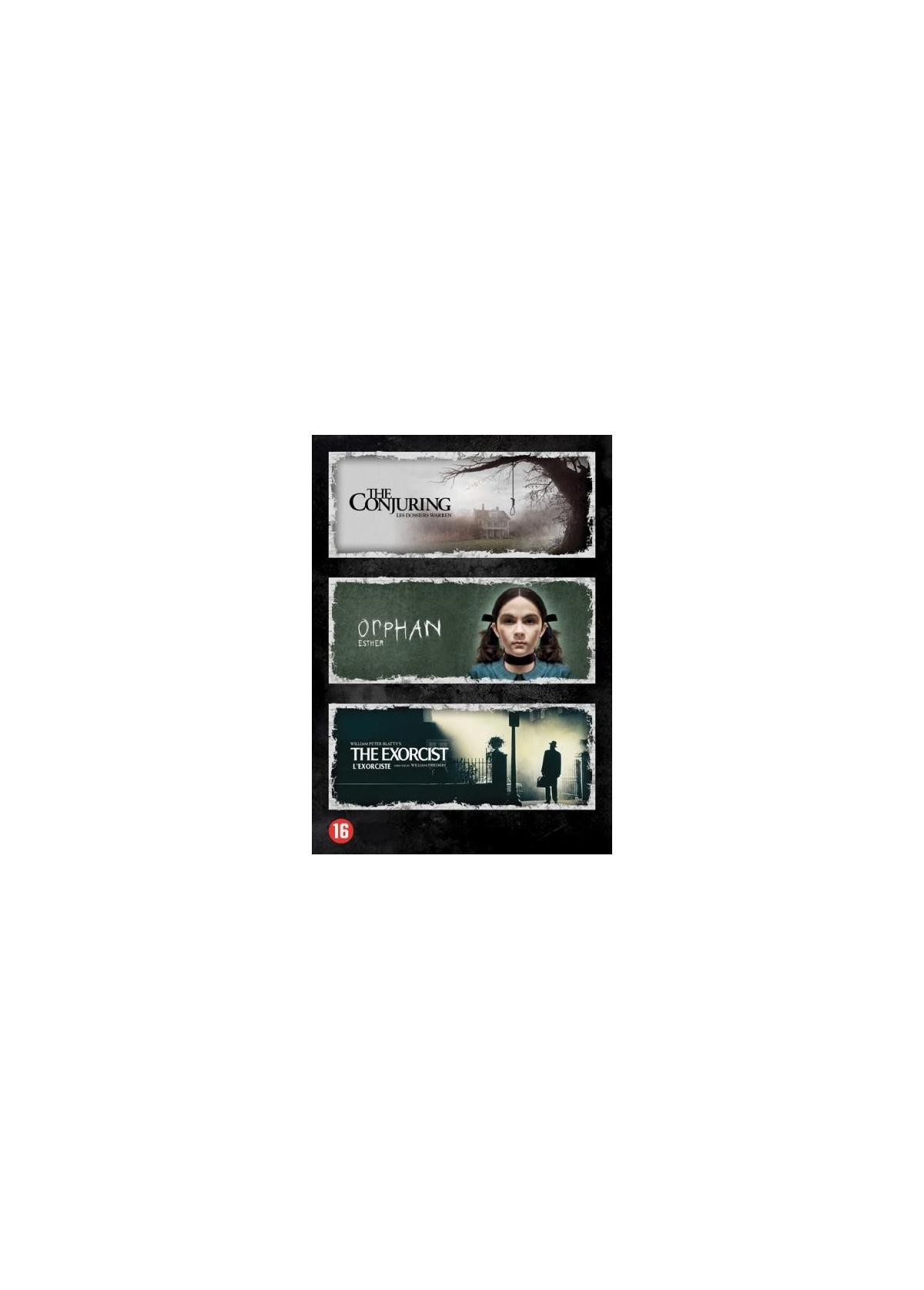 Couvertures de films de The Conjuring, Orphan et The Exorcist. The Exorcist a une cote de 16.