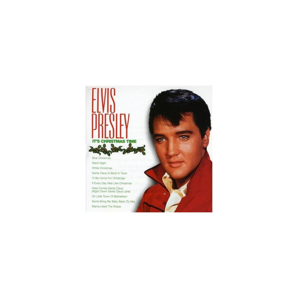 Albumhoes van Elvis Presley's 'It's Christmas Time'. Toont Elvis met rode jas.