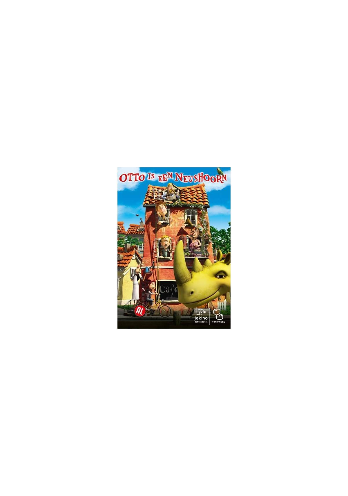 Couverture DVD de 'Otto is een neushoorn'. Image de dessin animé d'un rhino.