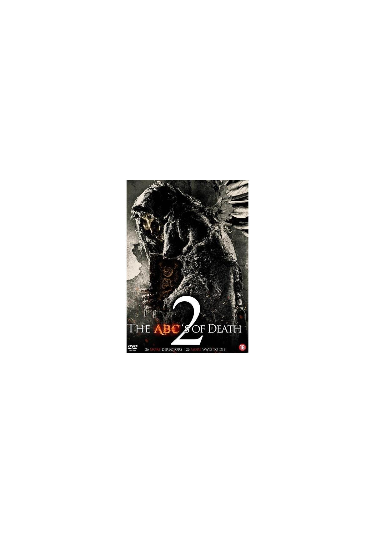 Filmcover met monster, tekst 'THE ABC'S OF DEATH 2' en DVD-logo.