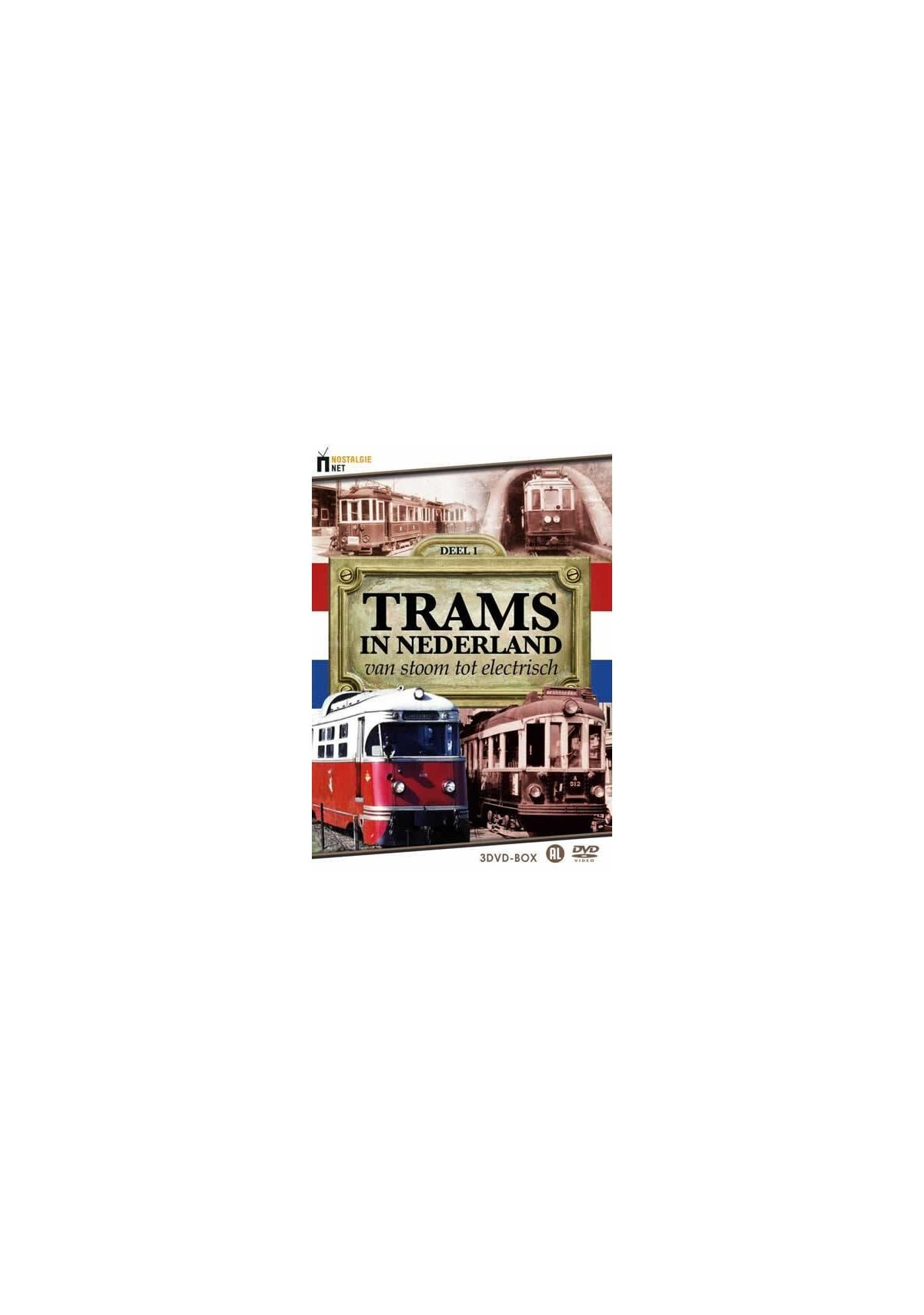 Pochette de DVD de trams. Deux trams sont montrés. Texte : 'Trams in Nederland van stoom tot electrisch'.