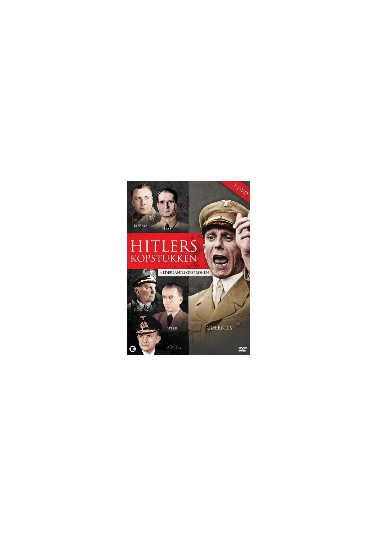Affiche de film avec des images d'hommes. Titre : Hitlers kopstukken. Texte en néerlandais.