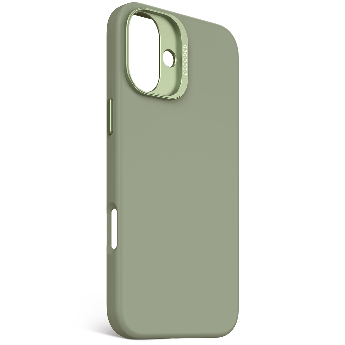 Groene iPhone-hoes met een groene cameraring. De hoes is voor een iPhone.