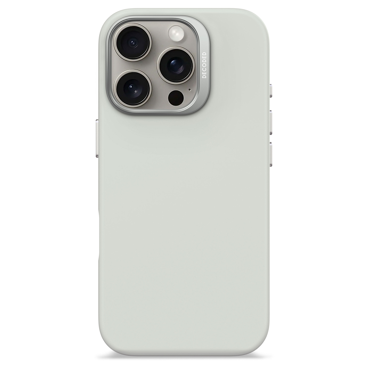 Telefoonhoesje, achteraanzicht, lichtgrijze kleur, cameralenzen.