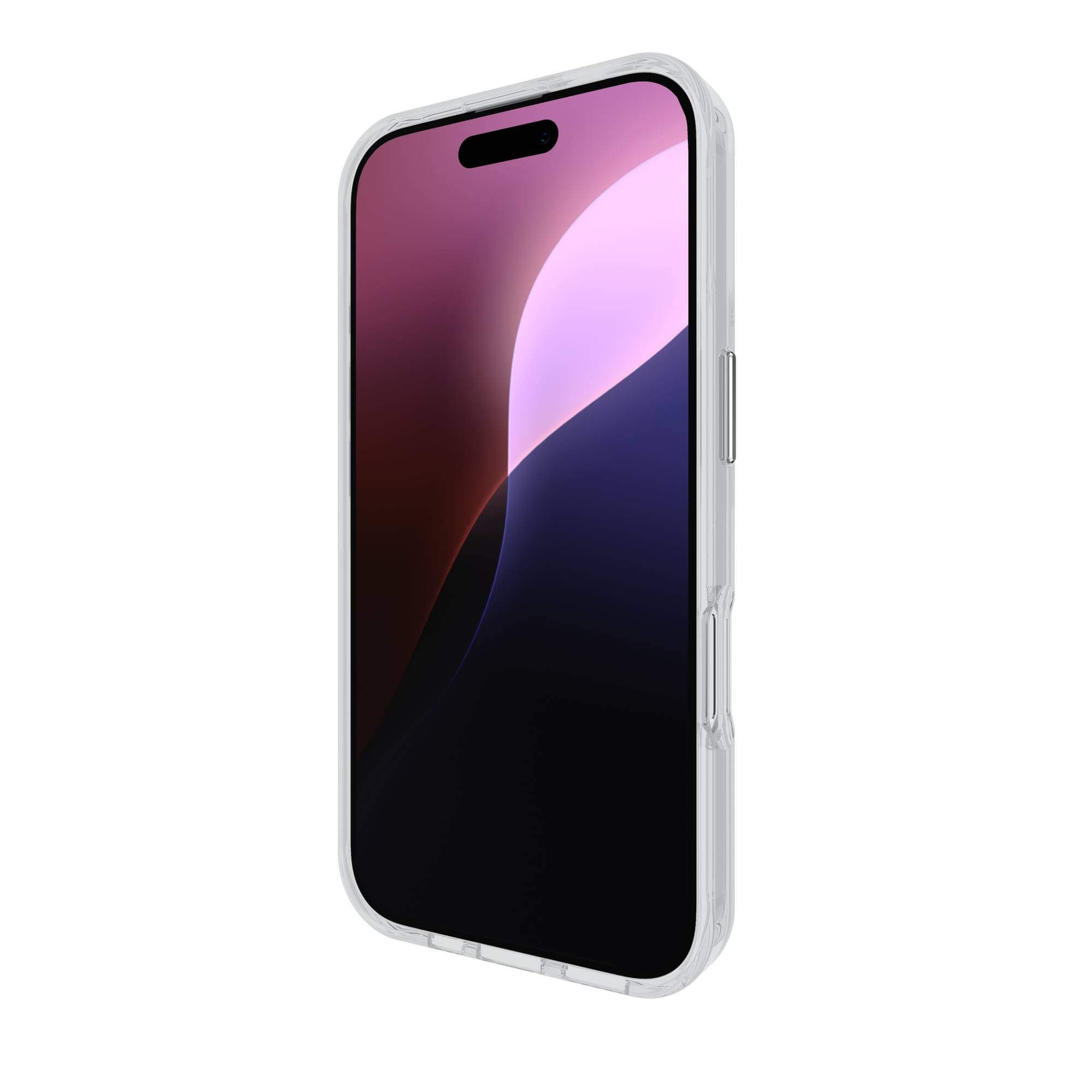 Eine transparente Handyhülle auf einem Telefon. Das Telefon zeigt einen Teil einer Grafik.