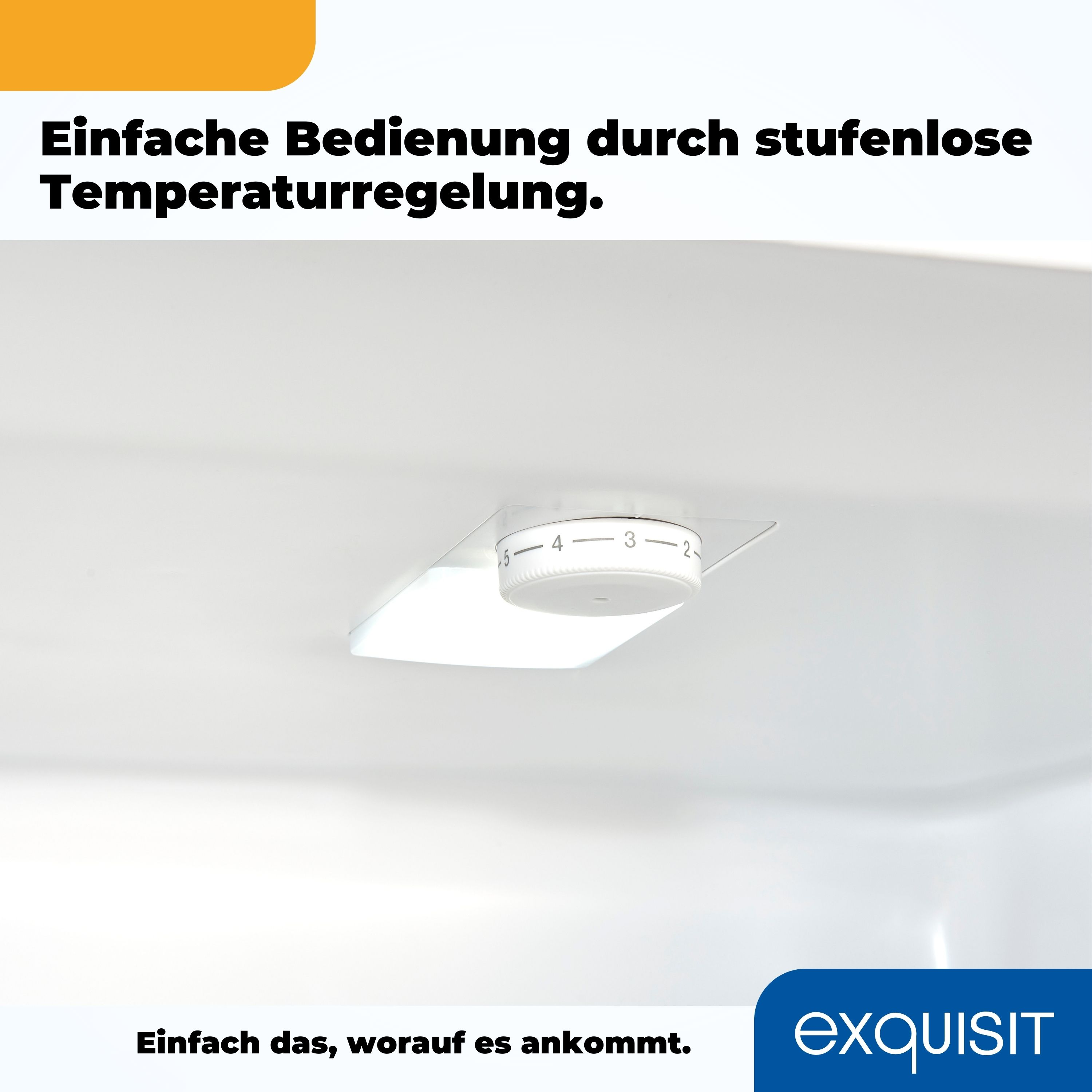 Das Innere eines Kühlschranks mit einem Drehregler zur Temperaturregelung. Weißer Hintergrund.