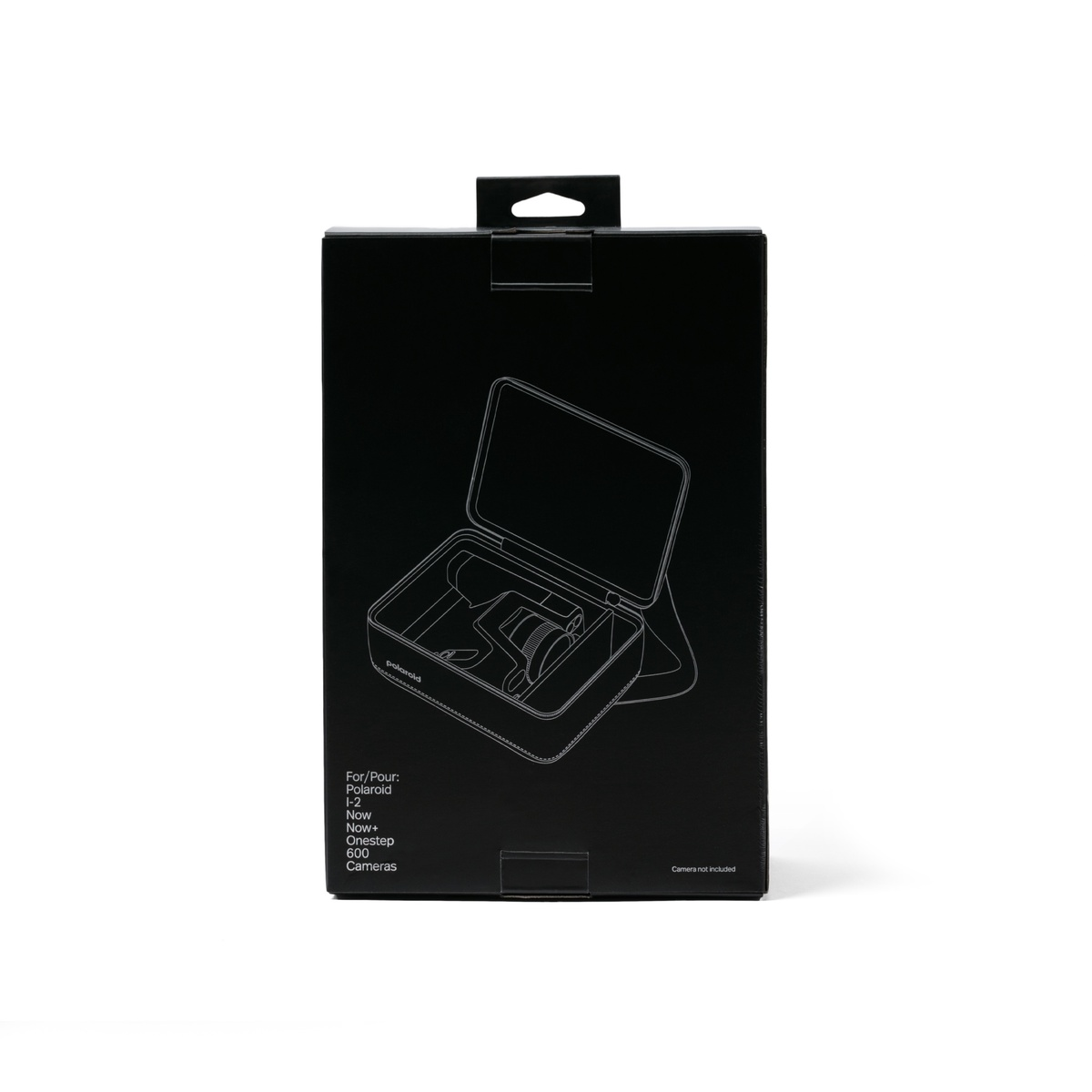 Schwarze Polaroid-Box mit einer Zeichnung einer Kameratasche.