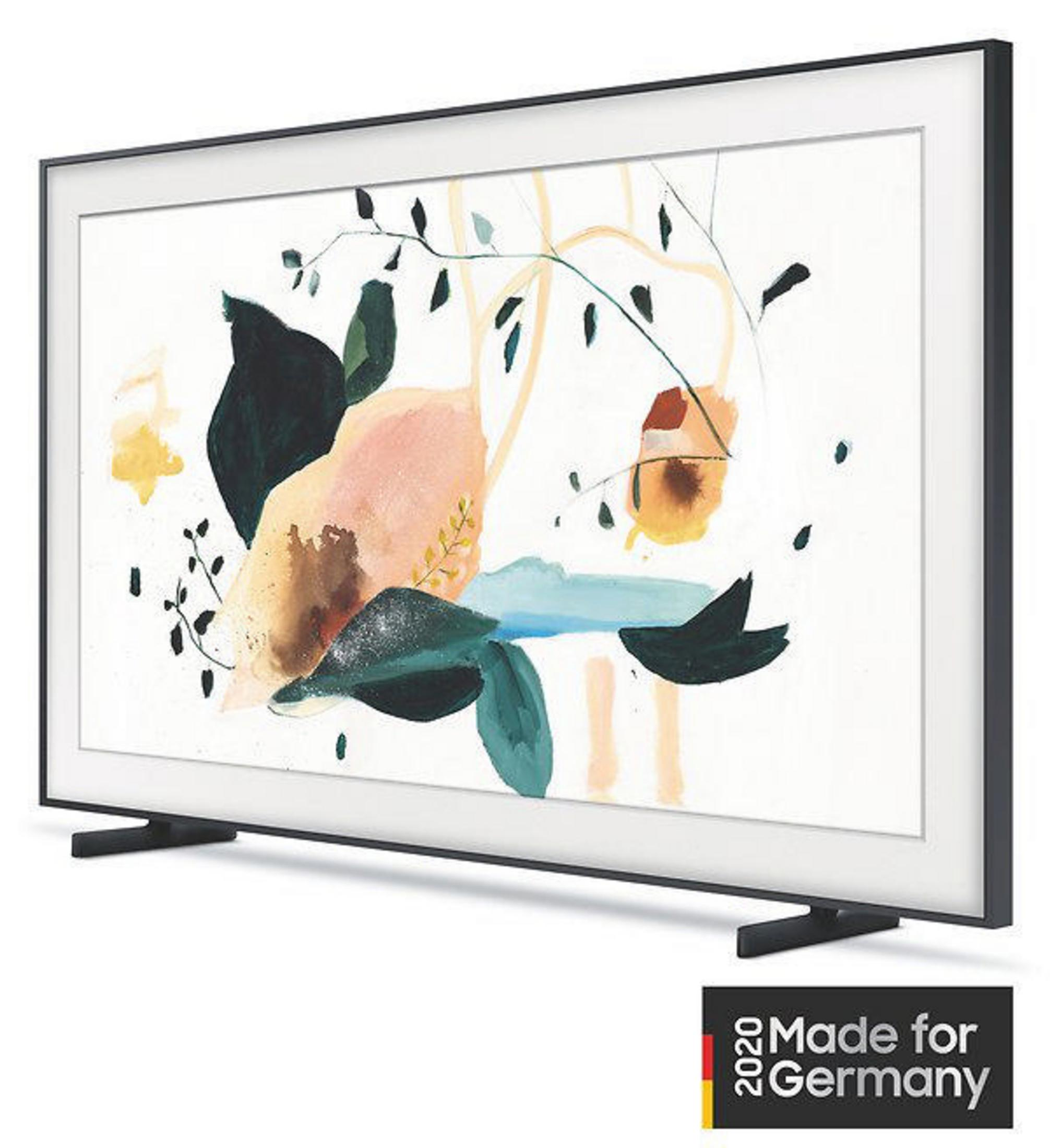 Czarno obramowany obraz z abstrakcyjnymi kształtami.