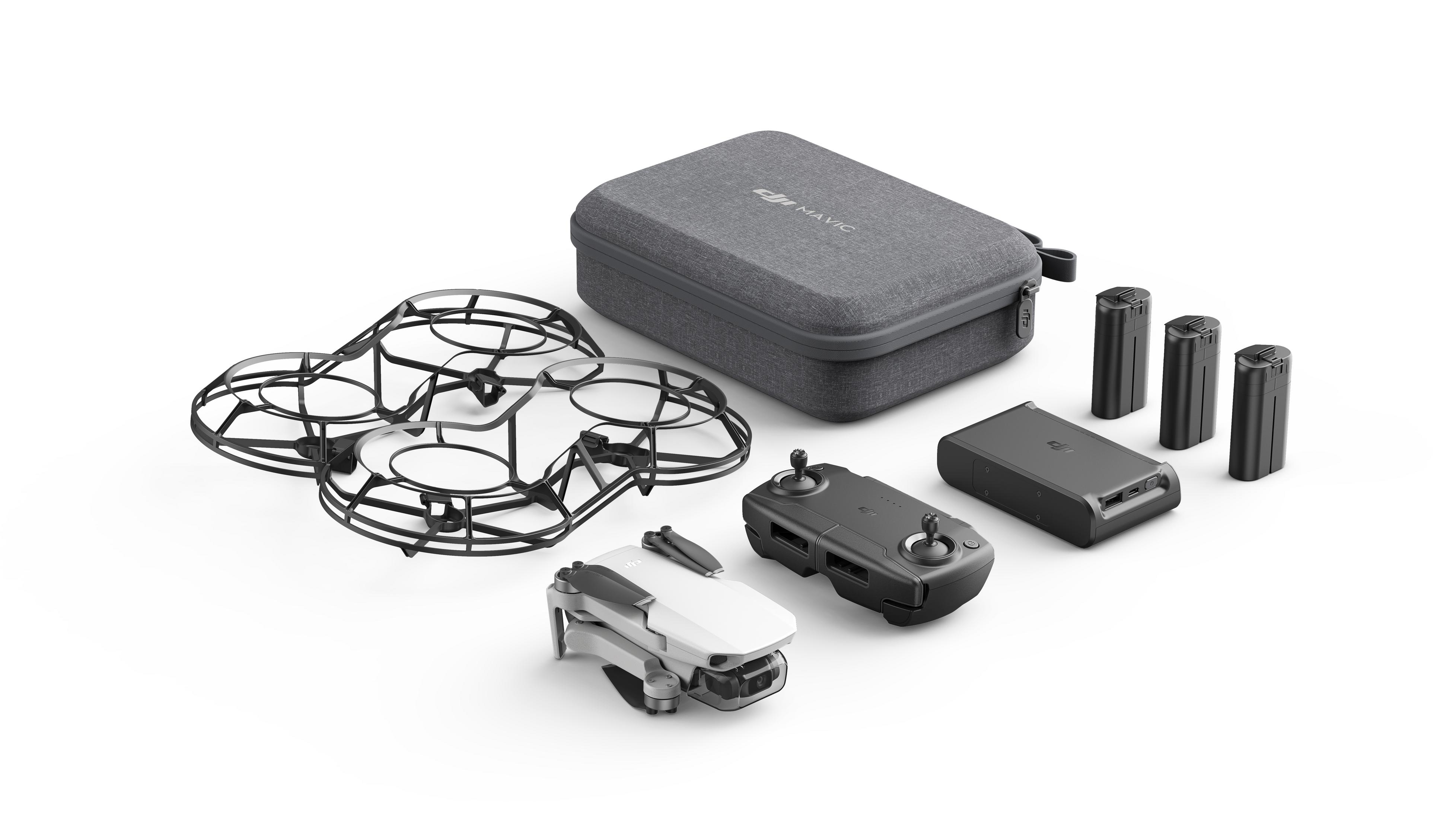 DJI Drohnen-Kit mit Drohne, Koffer, Controller, Batterien und Schutz.