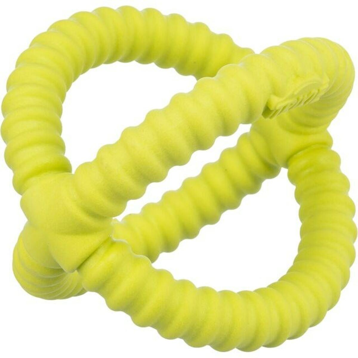 Giocattolo per cani giallo e gommoso a forma di otto.