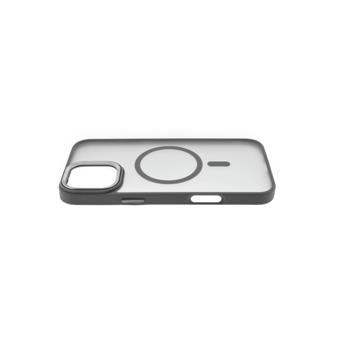 Custodia nera per telefono con contorno caricatore magnetico circolare. Grigio scuro.