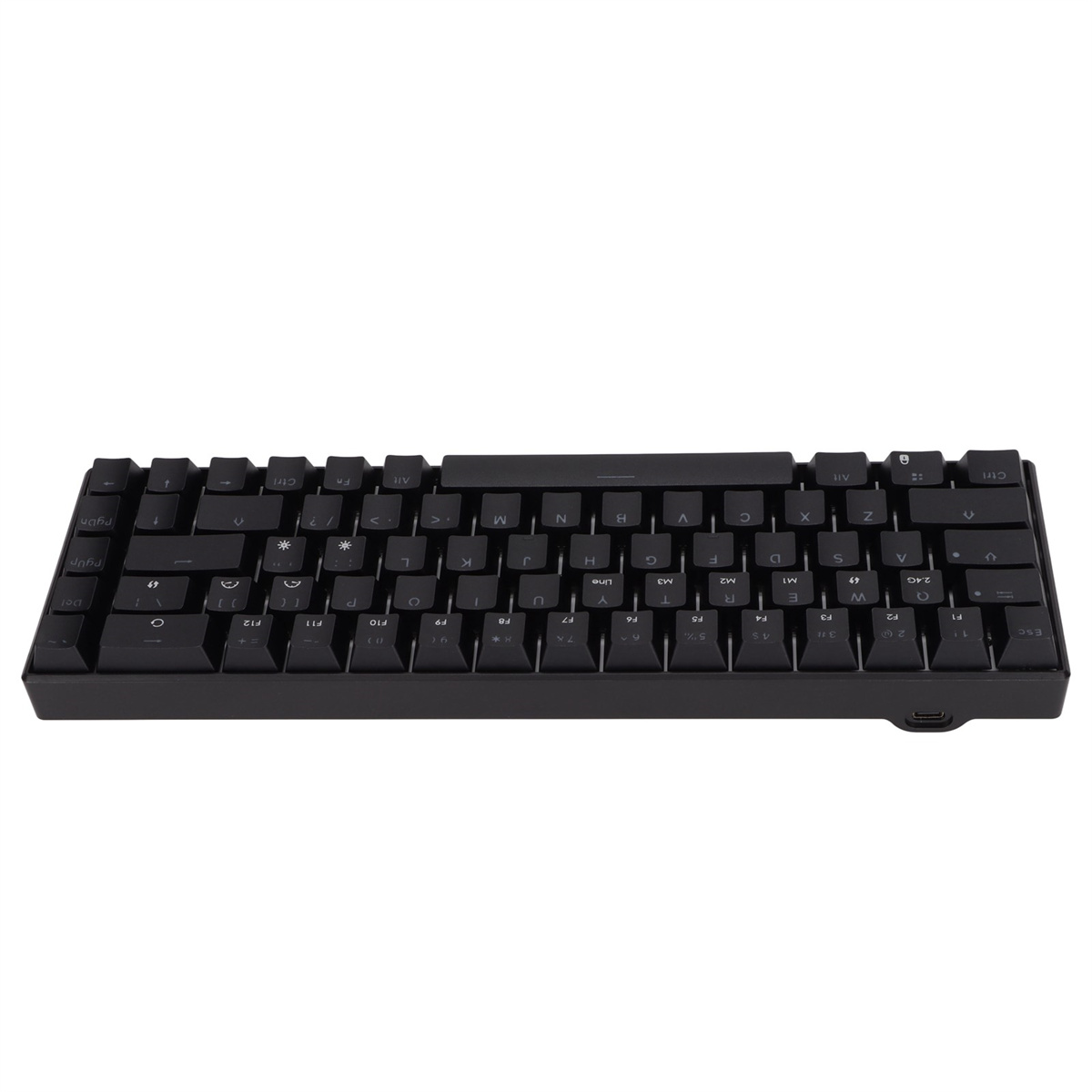 Eine schwarze Tastatur mit allen sichtbaren Tasten. Ein USB-Anschluss befindet sich rechts.