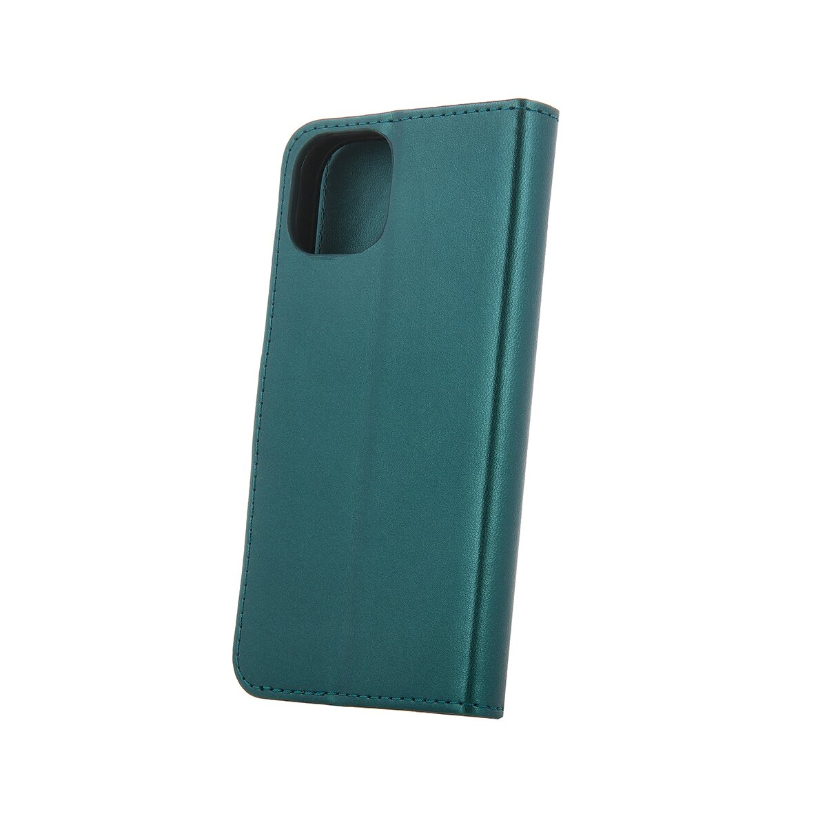 Una custodia per telefono verde acqua, chiusa, con un ritaglio per la fotocamera.