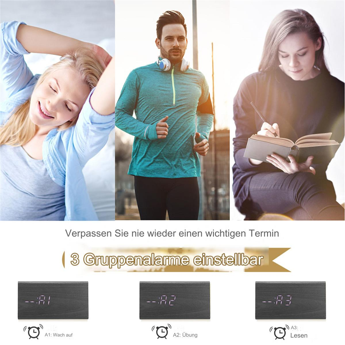 Drei Menschen in einer Collage. Einer schläft, einer rennt und einer liest.