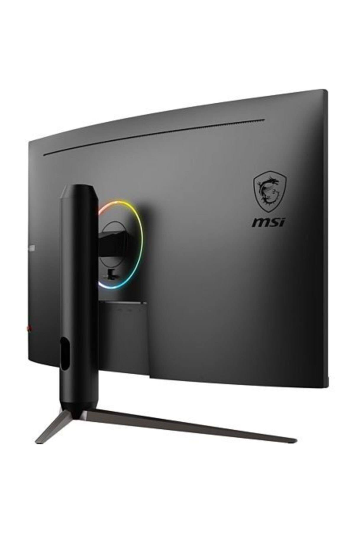 Monitor gaming MSI, vista posteriore. Mostra il retro del monitor, il supporto e il logo MSI con anello RGB.