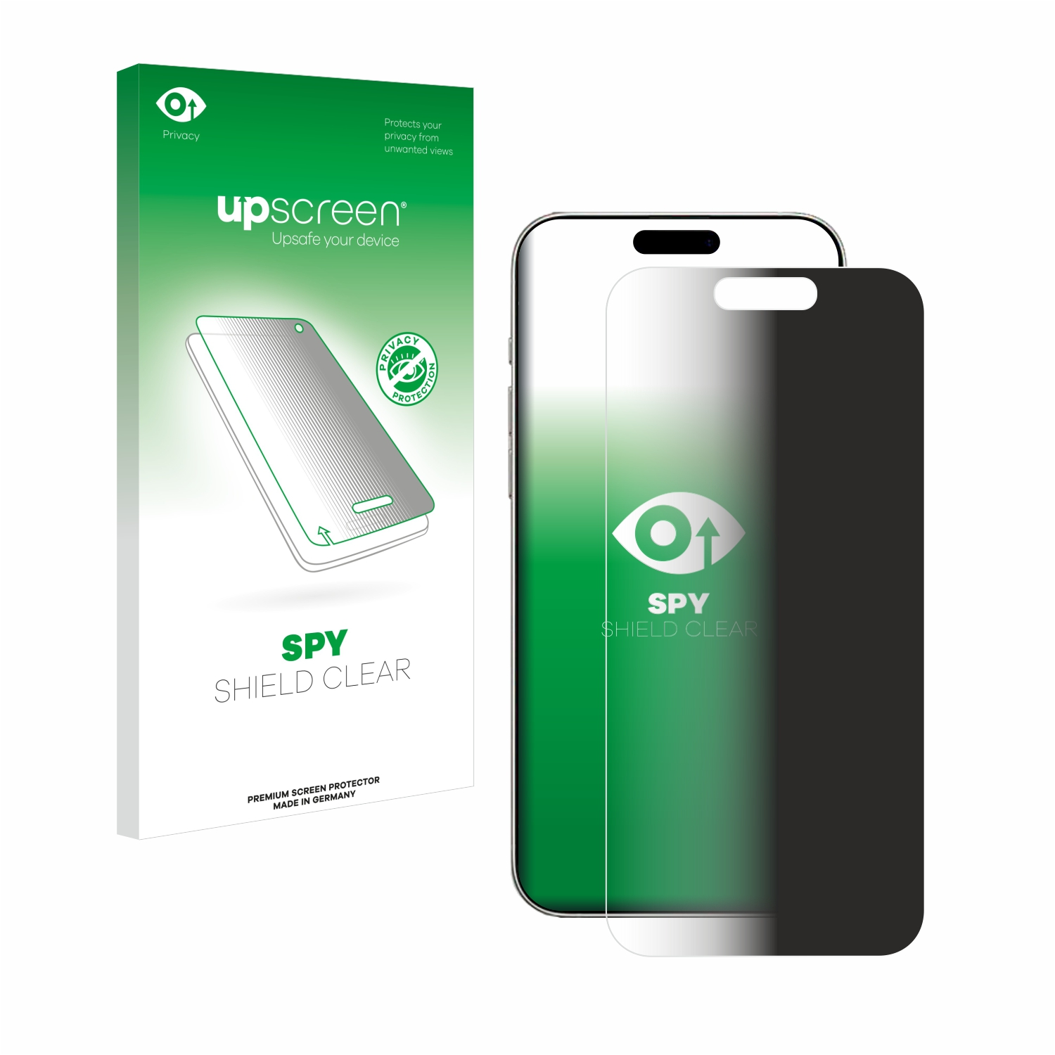 Ein Displayschutz für ein Handy. Es ist in einer Box und auf dem Bildschirm.