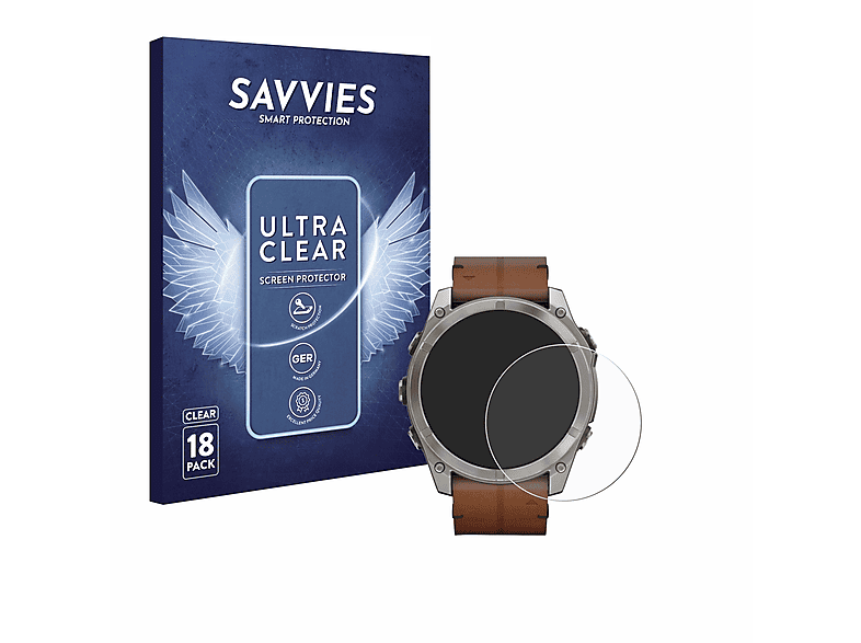 SAVVIES 18x klare Schutzfolie (für Garmin Fenix 8 AMOLED (51 mm))