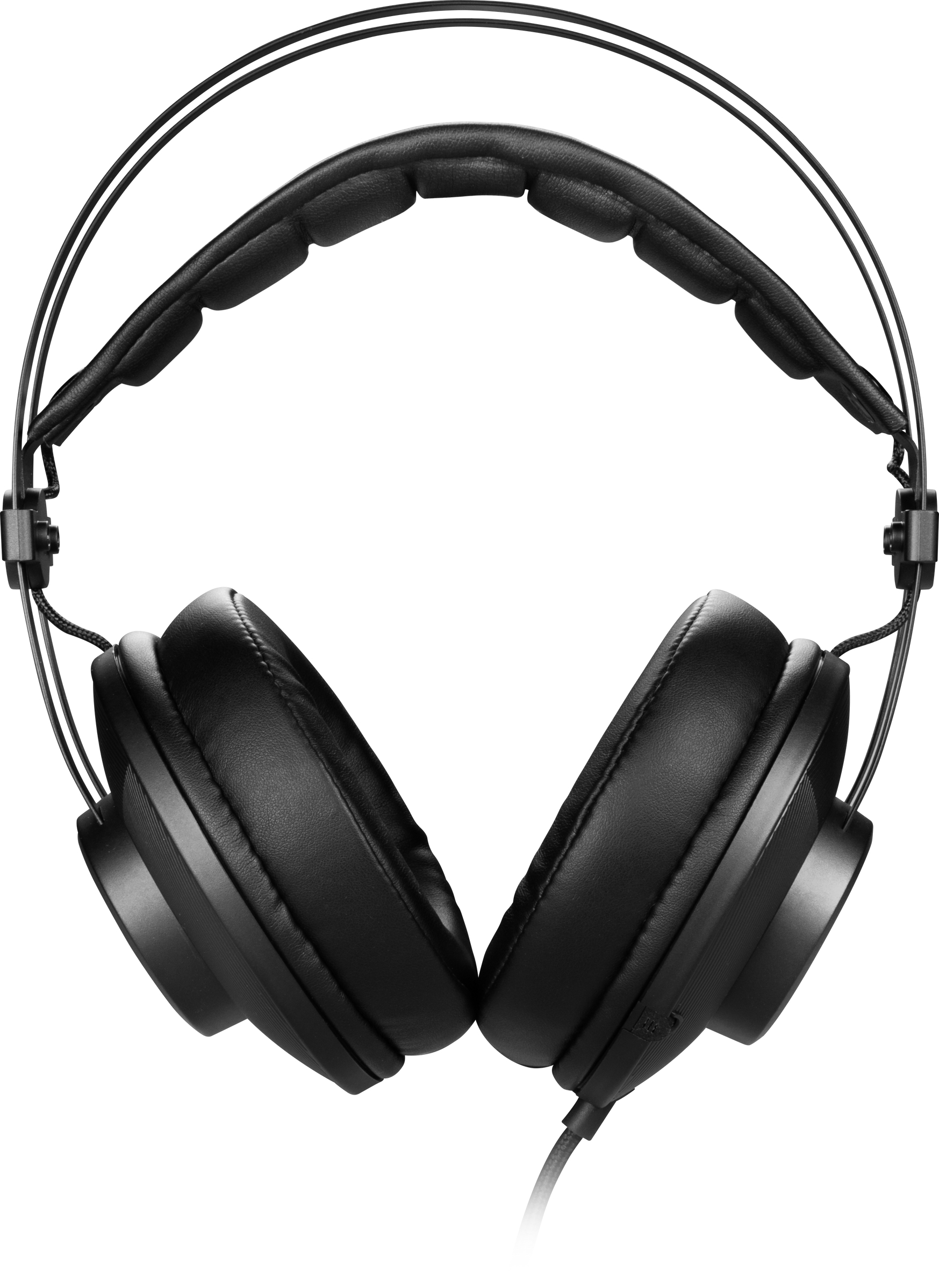 Auriculares negros con diadema y almohadillas acolchadas, aislados sobre fondo blanco.