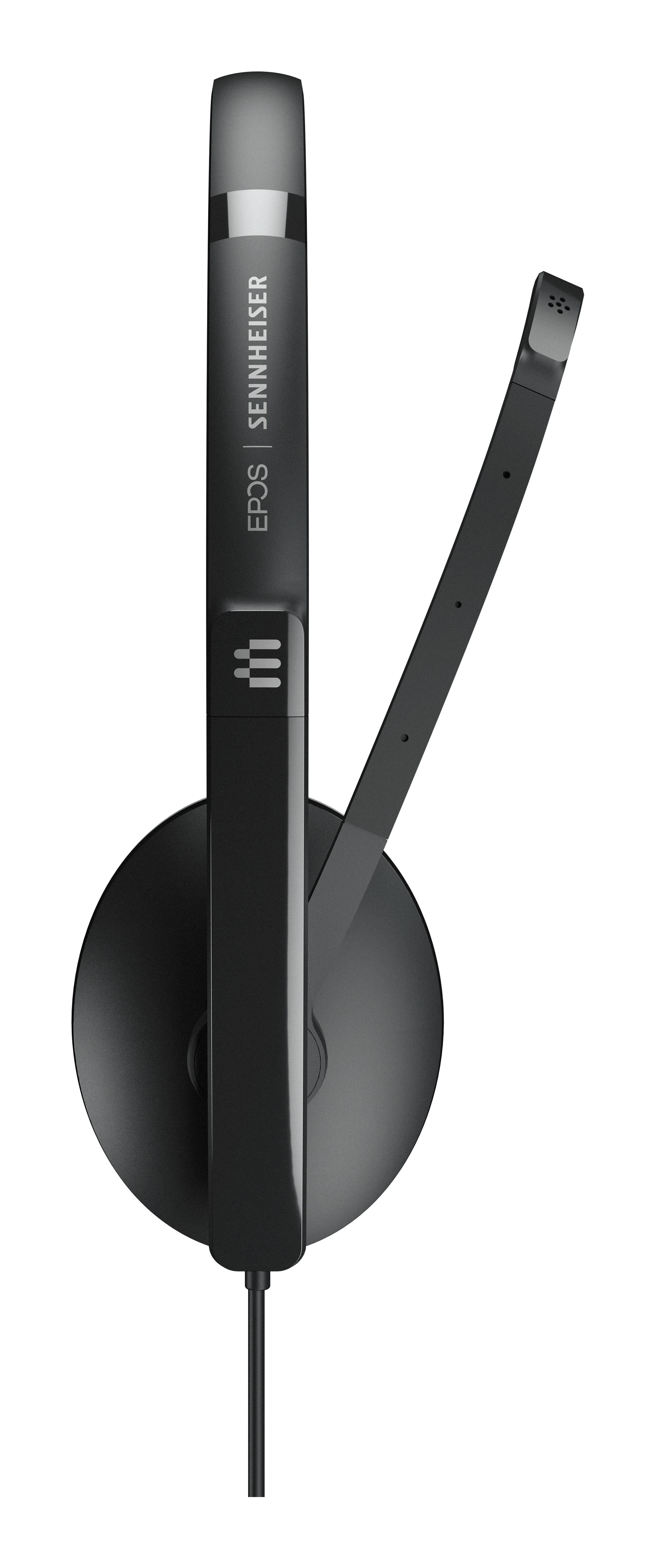 Schwarzes Headset mit Mikrofon. Die Marke ist EPOS SENNHEISER.