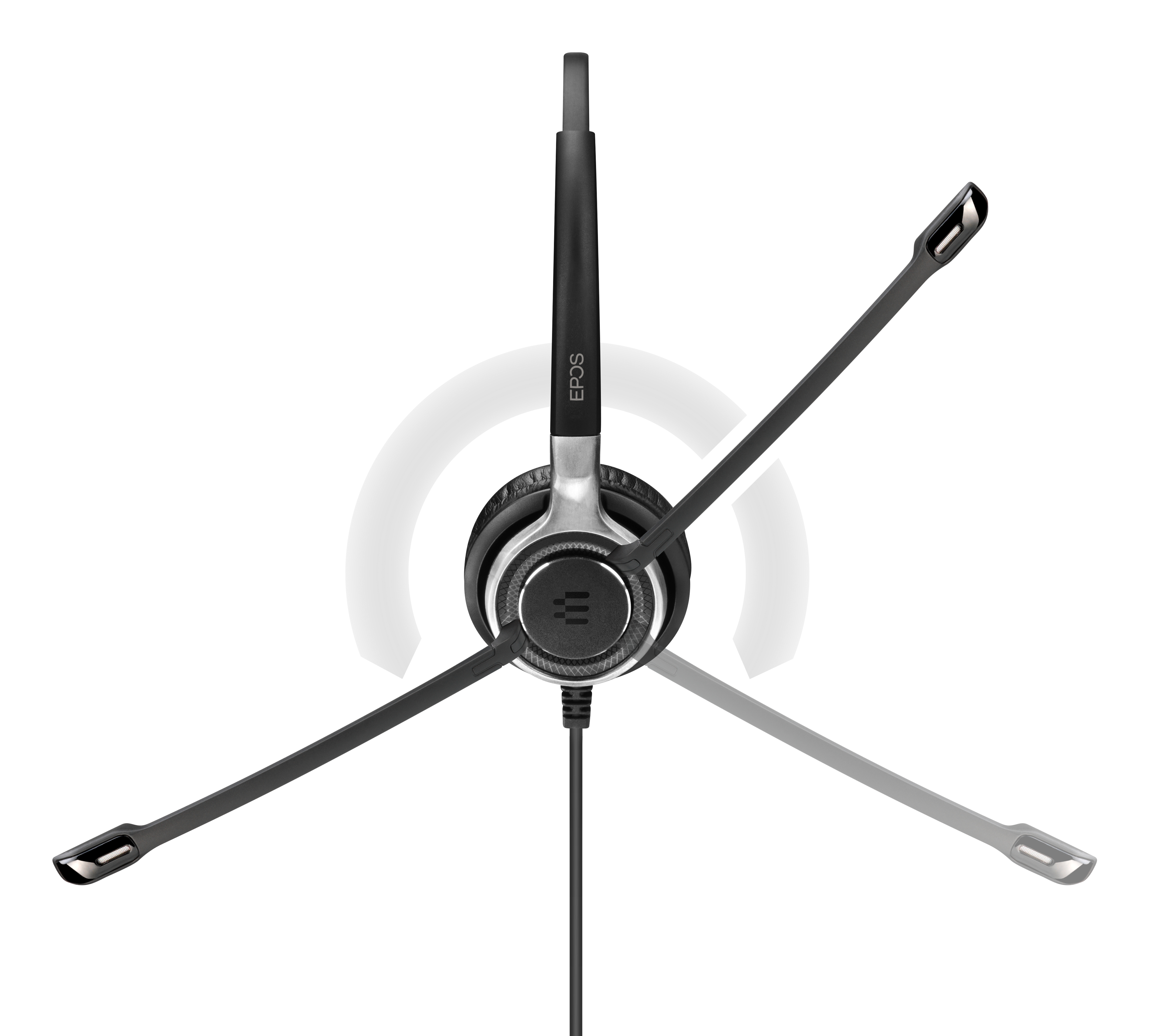 Un auricolare con tre microfoni regolabili, progettato per uso professionale.