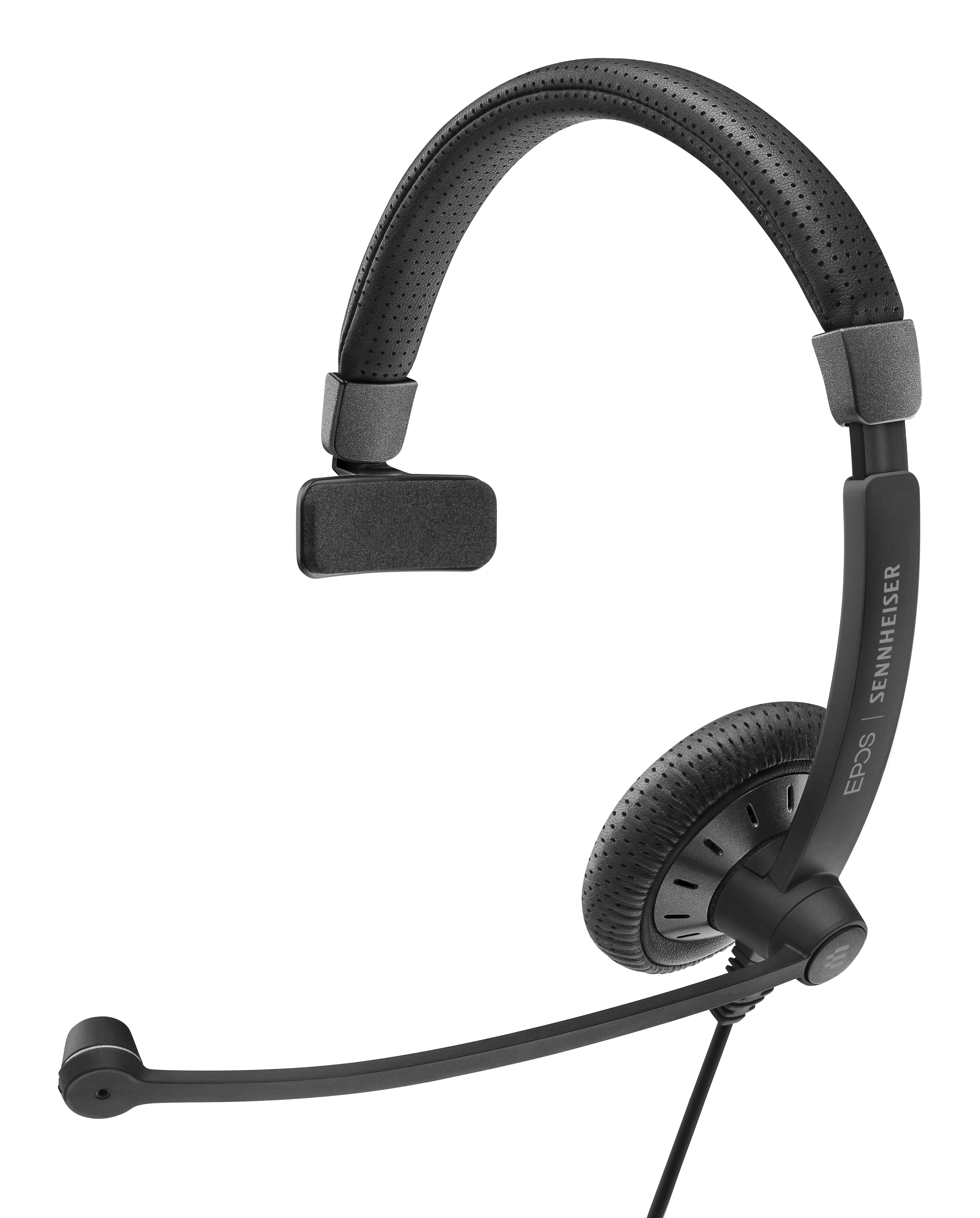 Cuffie EPOS Sennheiser nere con archetto curvo e microfono flessibile.