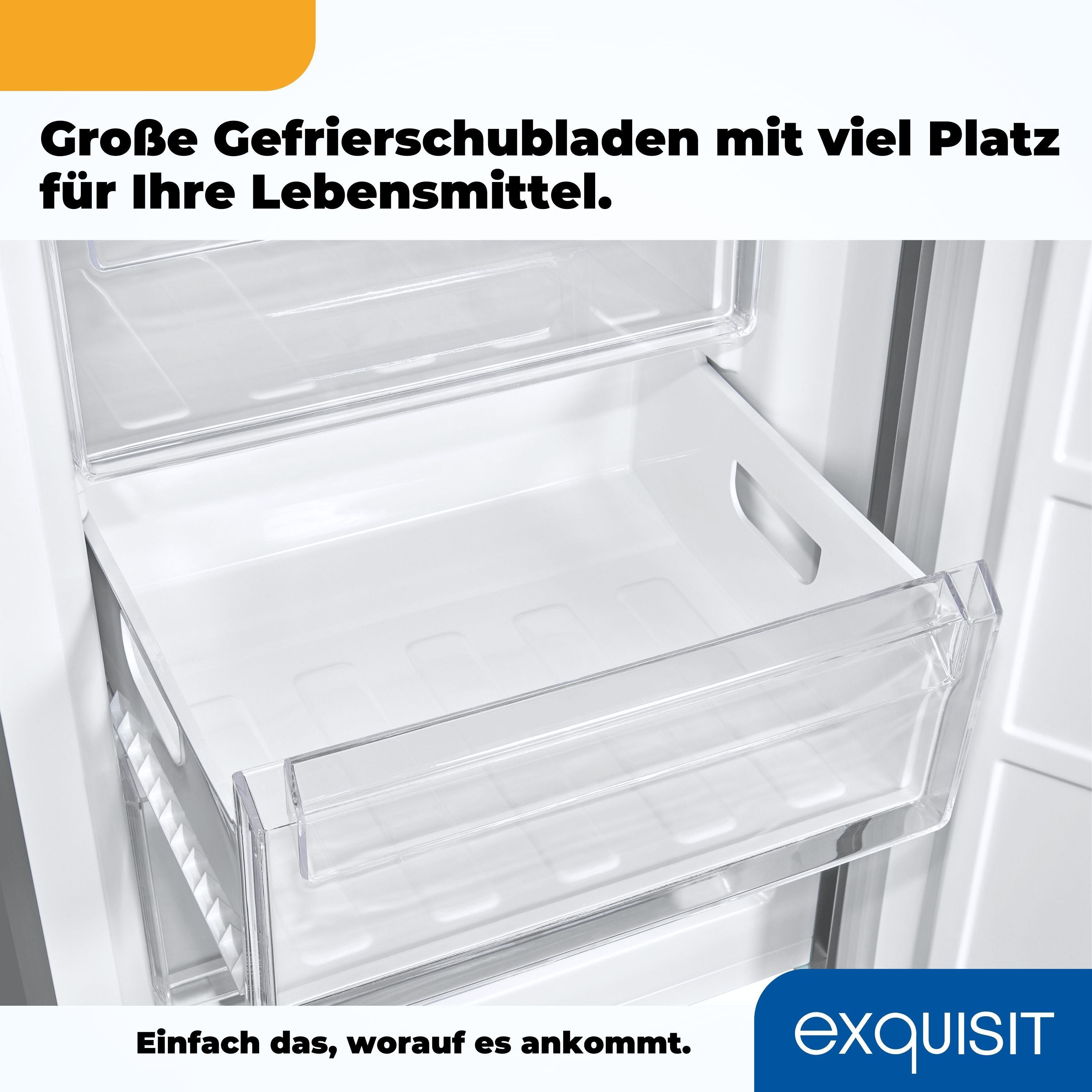 Eine Kühlschublade mit transparenten Kunststoffbehältern gefüllt. Die Behälter enthalten Produkte und andere Lebensmittel.