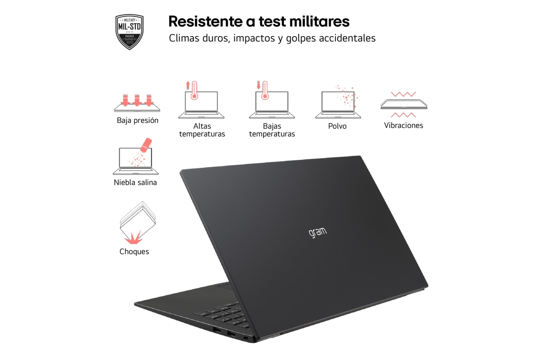 Vista trasera de un portátil negro. El portátil tiene un logotipo. El fondo es blanco.