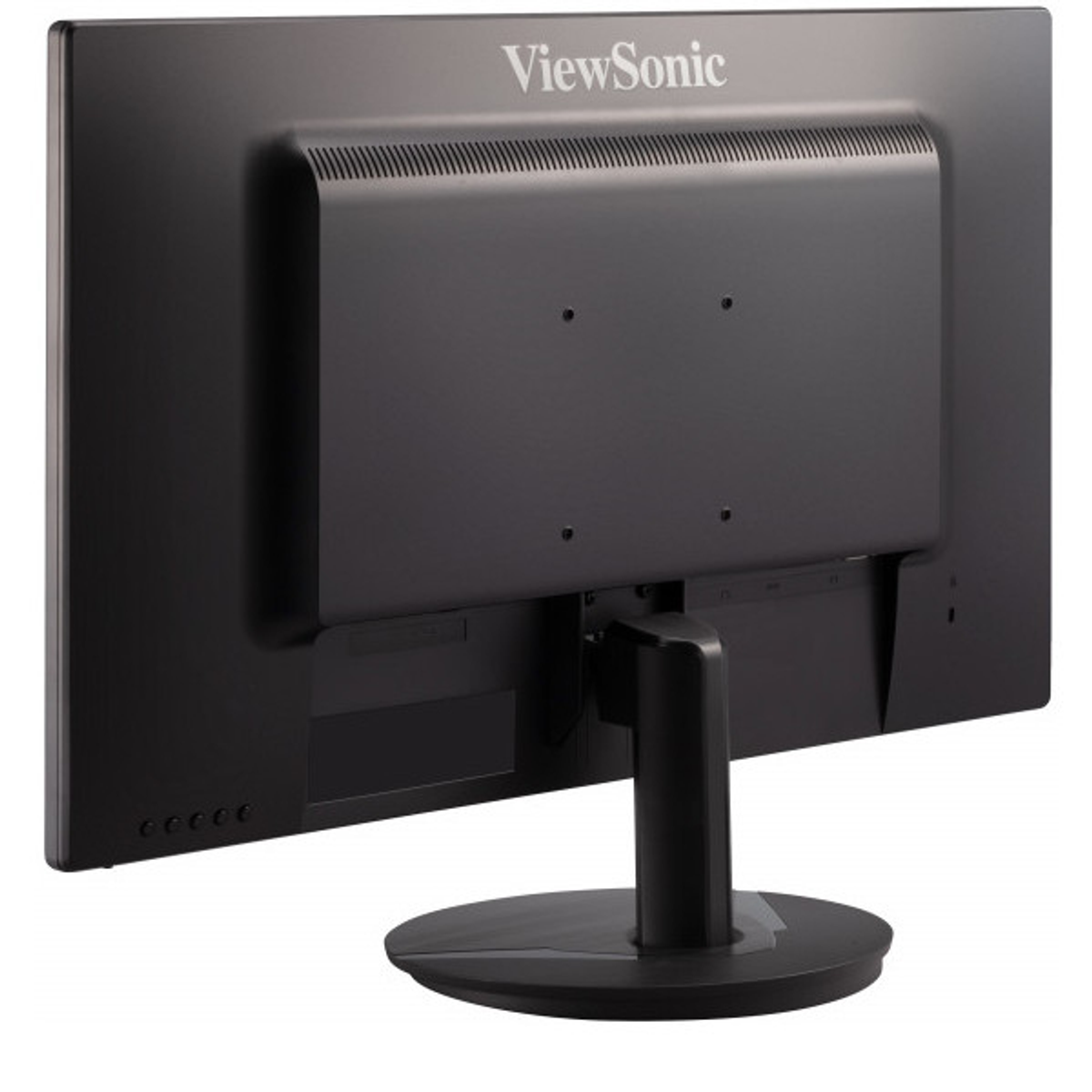 Vista posteriore di un monitor per computer nero, che mostra porte, supporto e prese d'aria.