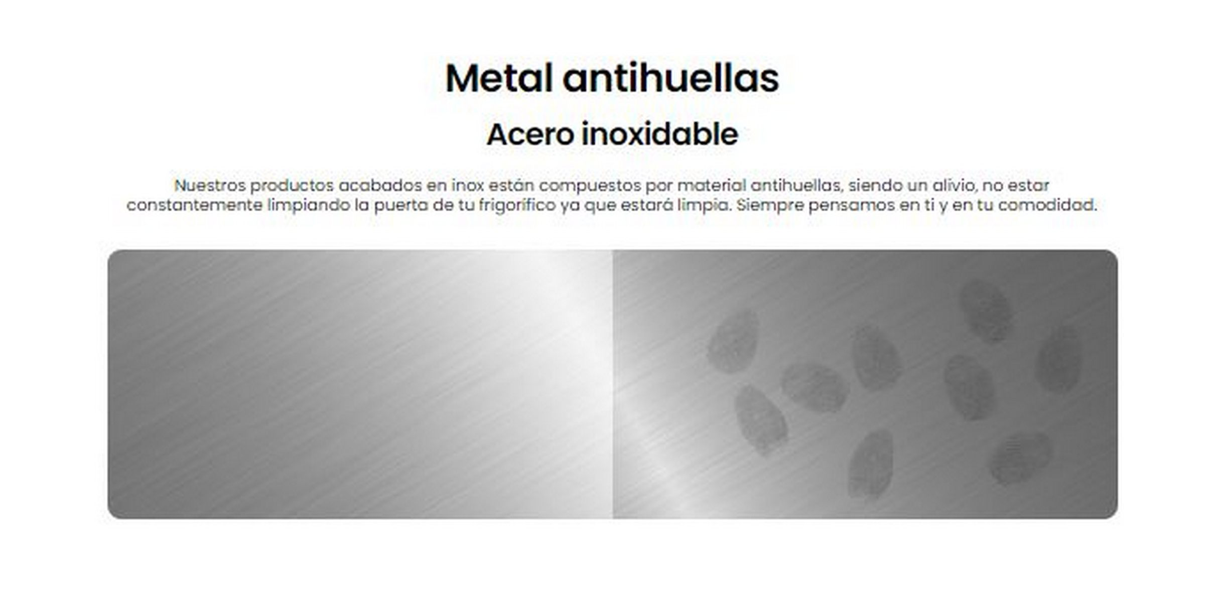 Primer plano de una superficie metálica cepillada con huellas dactilares en el lado derecho.