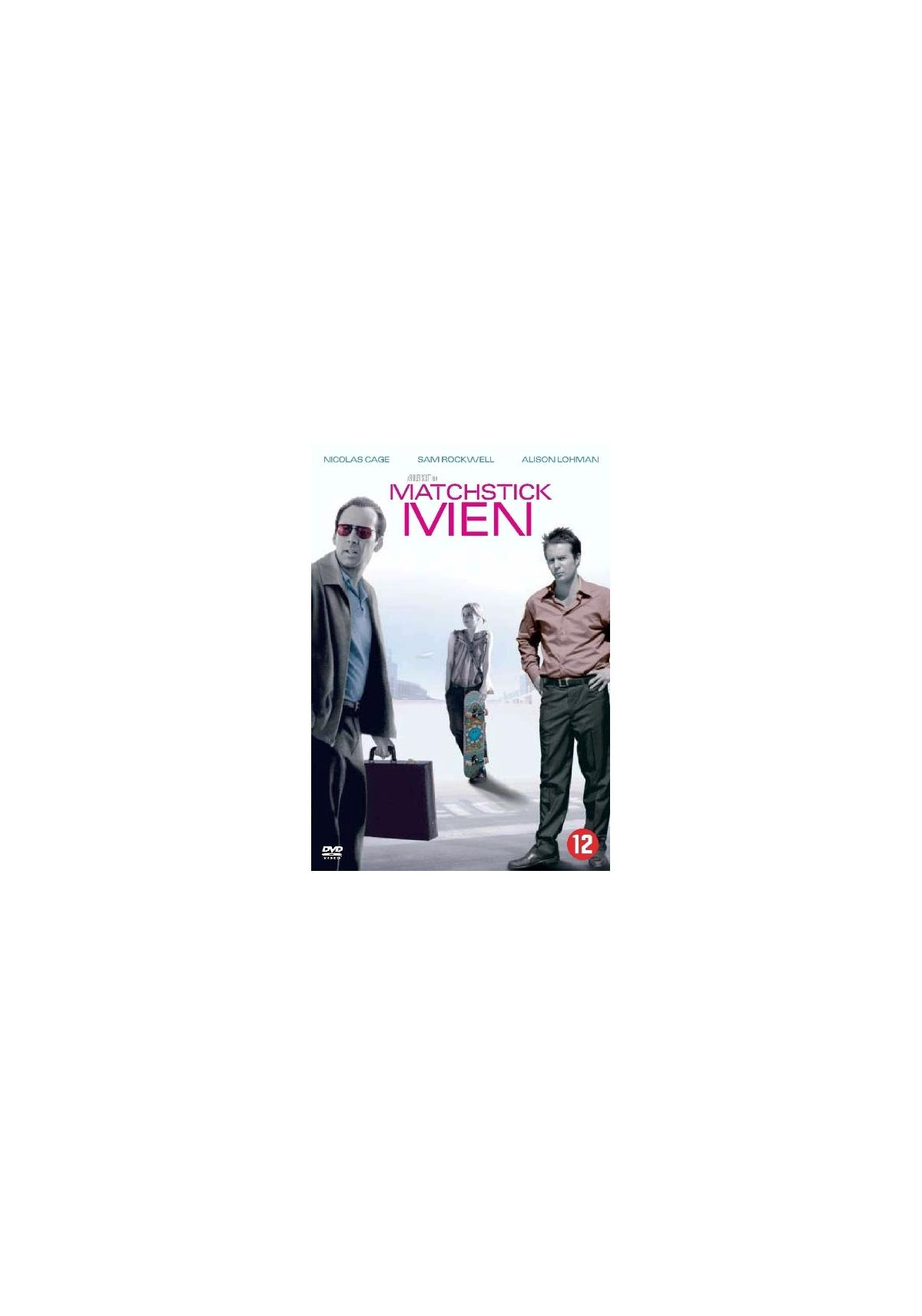 DVD-hoes van 'Matchstick Men' met Nicolas Cage en twee andere mannen.