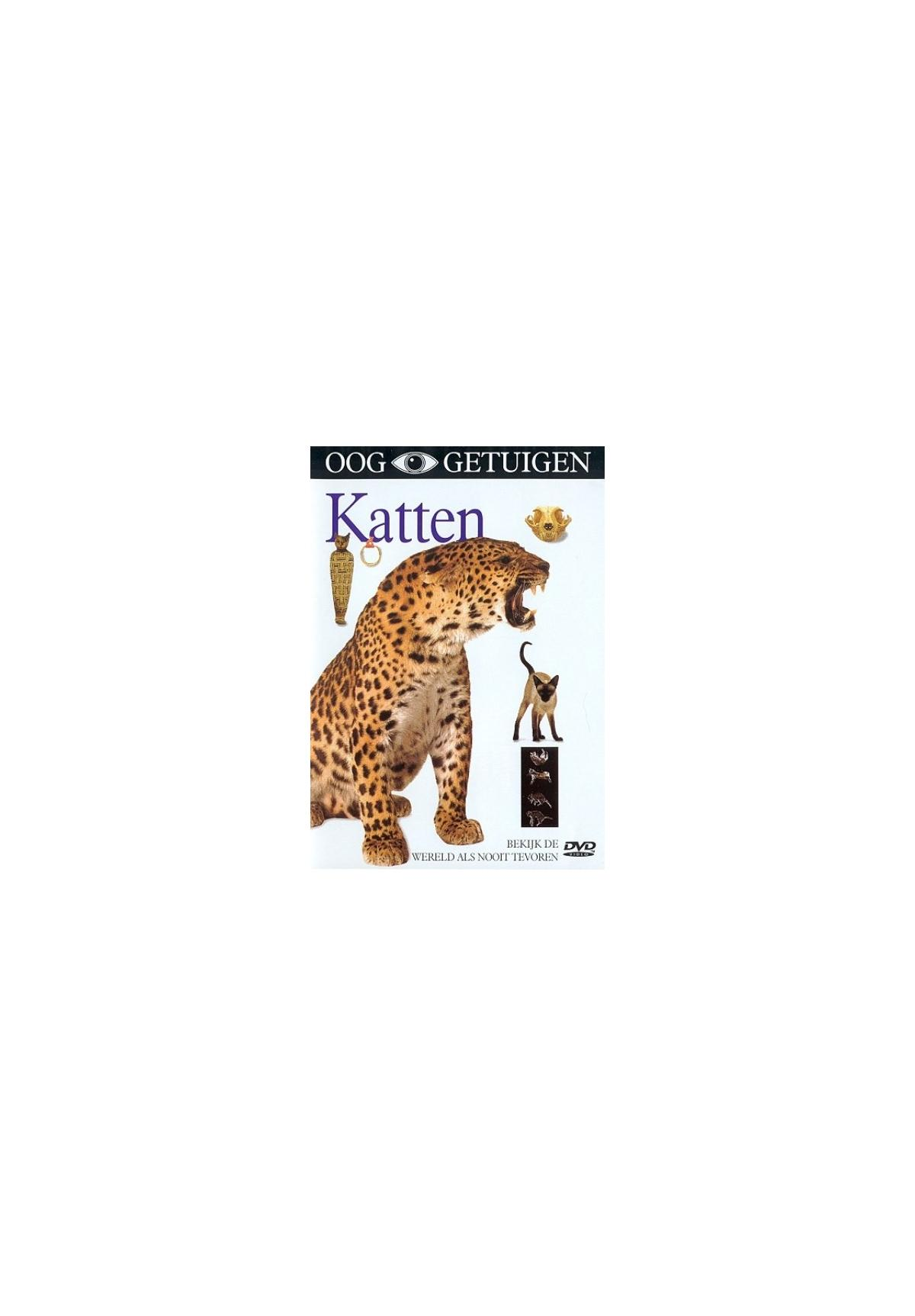 Couverture de DVD, un léopard bouche ouverte, petits chats et artéfacts égyptiens anciens.