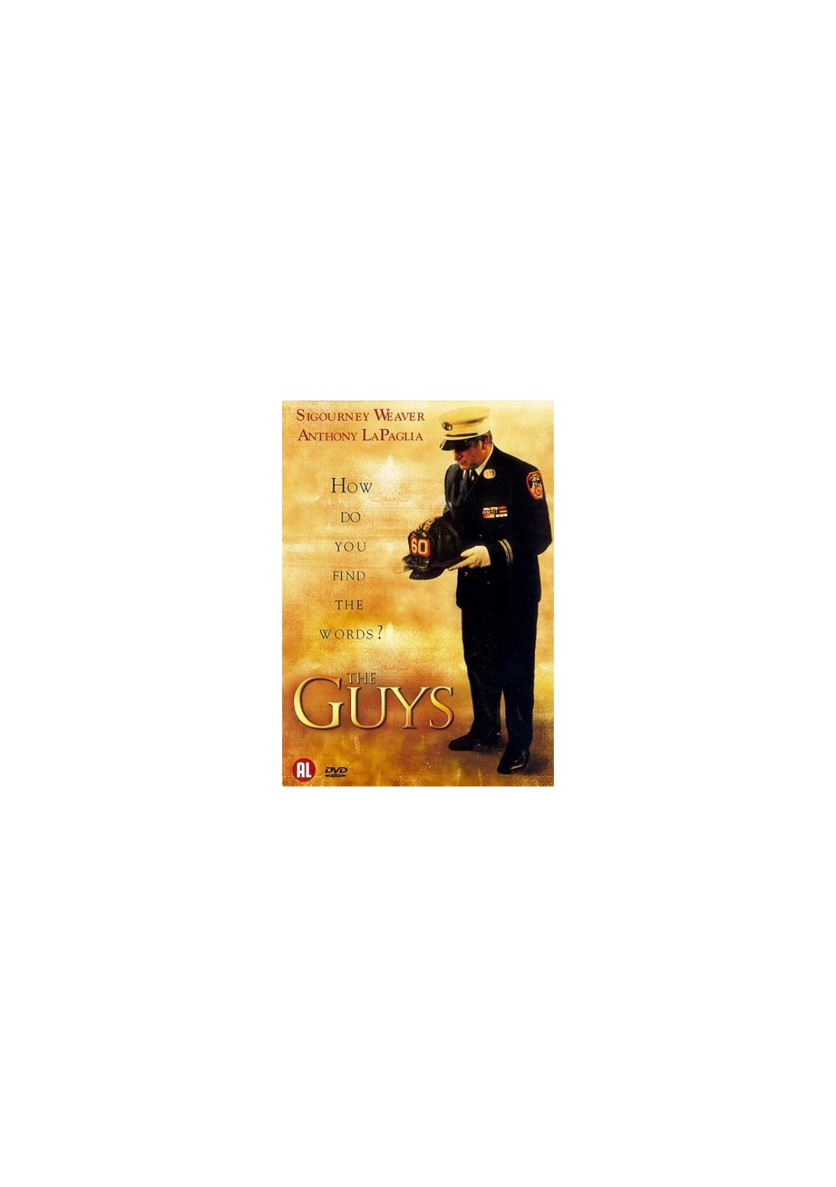 DVD-cover: Een man in uniform met een doos. Titel: The Guys.
