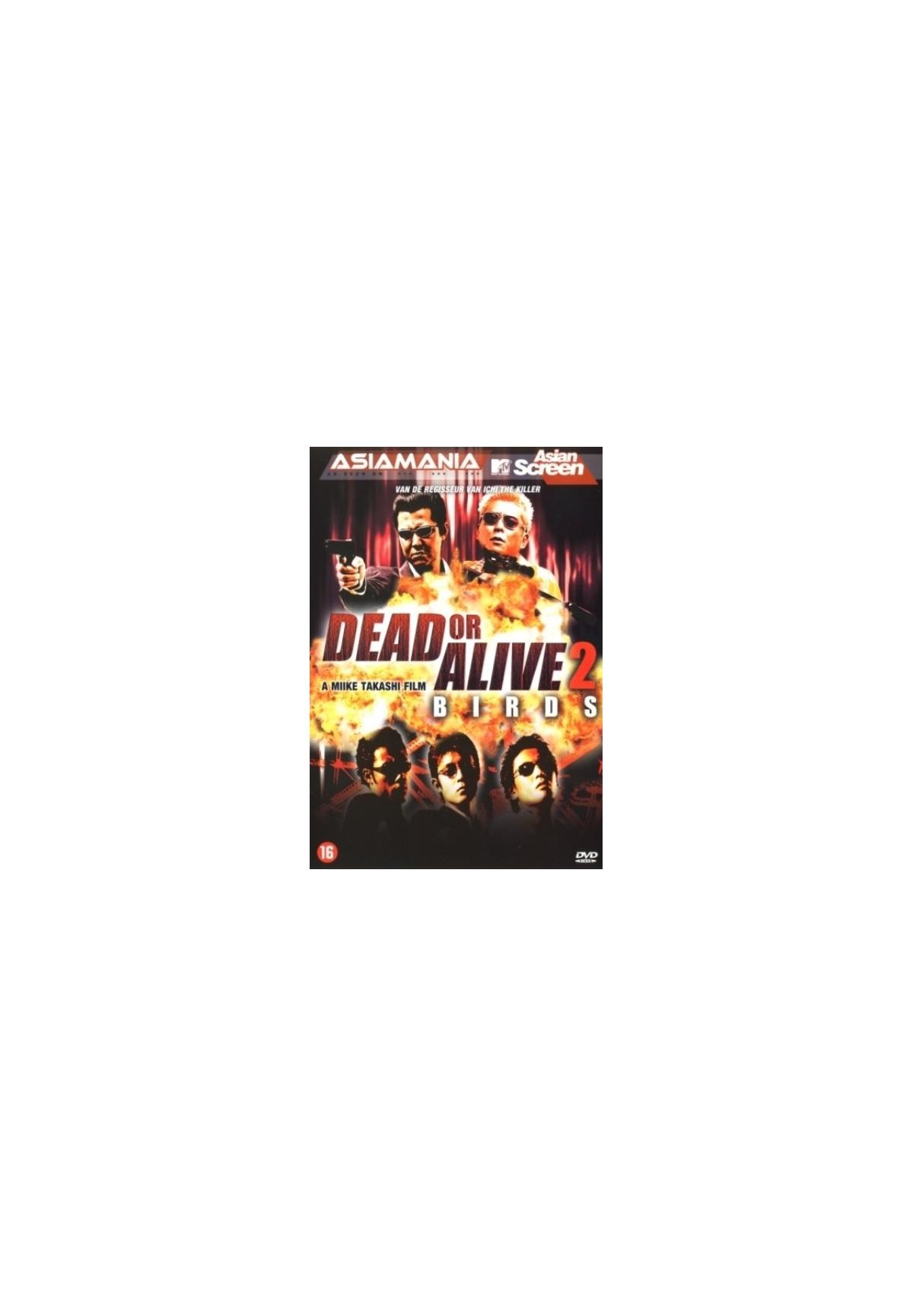 Filmposter met twee mannen met wapens, titel 'Dead or Alive 2'.