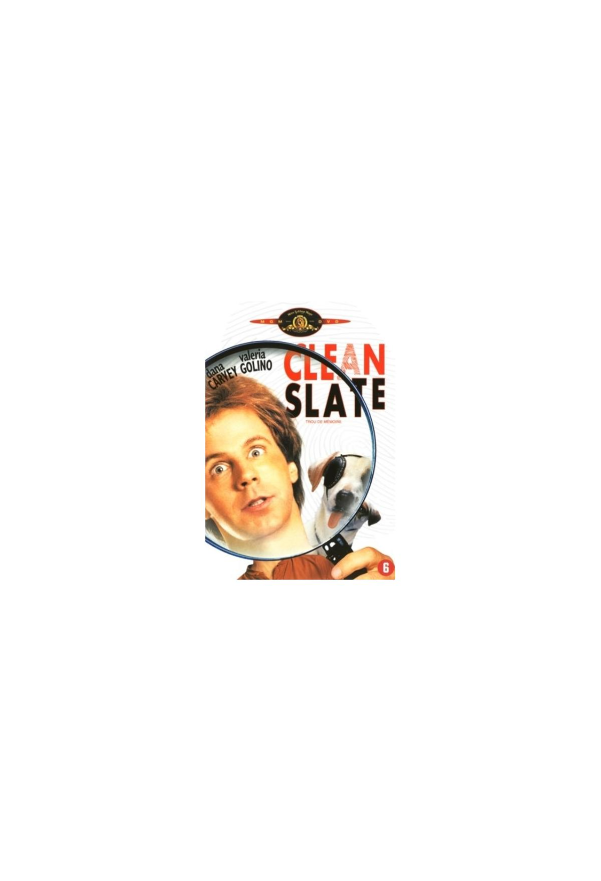 Couverture DVD pour Clean Slate. Montre un homme regardant à travers une loupe.