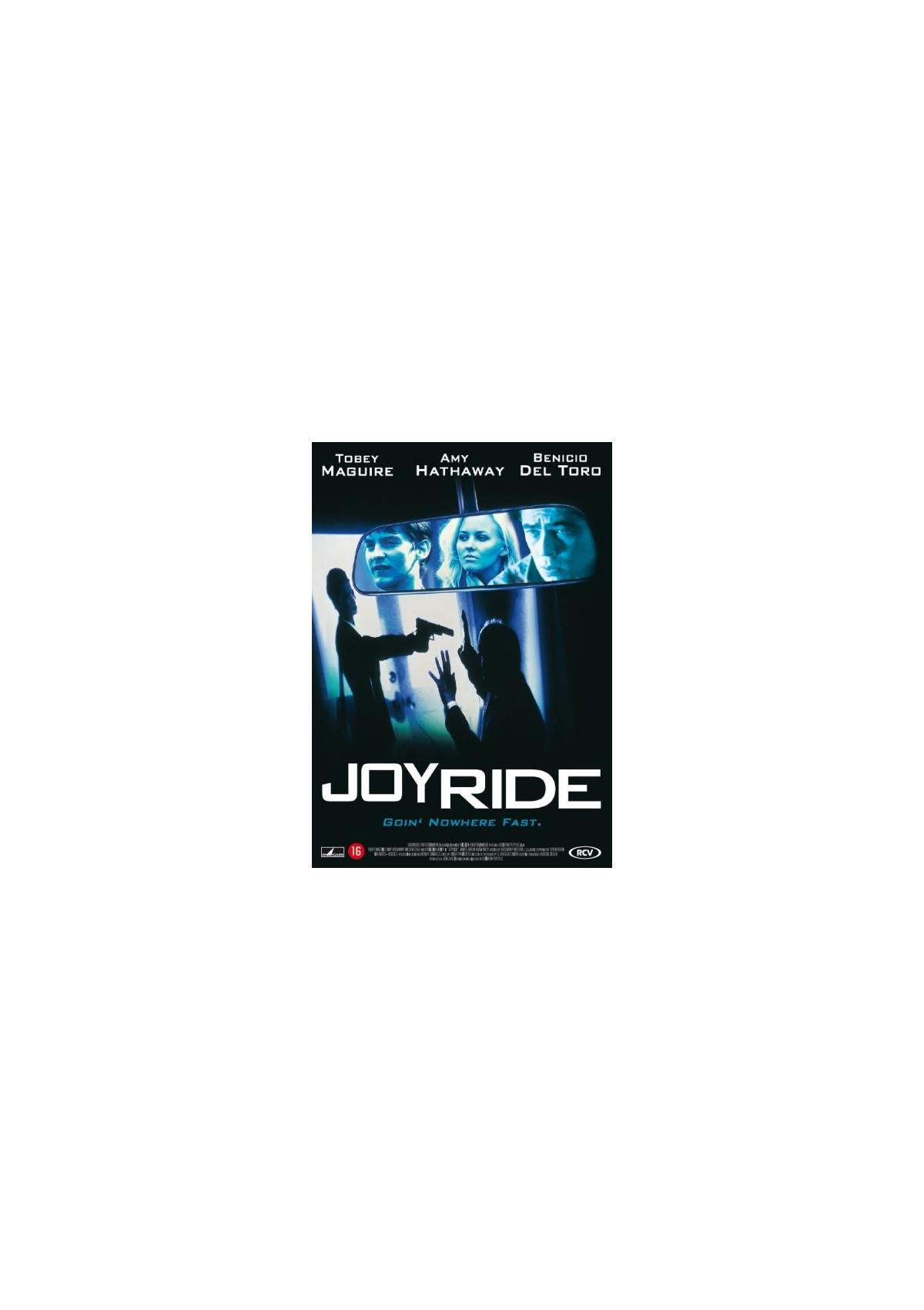 Filmposter van Joy Ride met een auto, mensen in de spiegel en de cast.