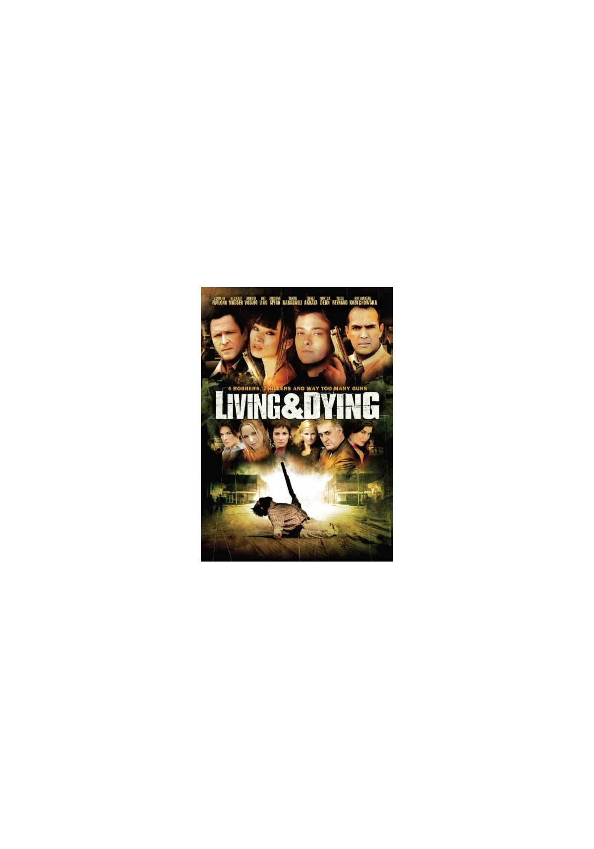 Couverture DVD. Un groupe de personnes sur la couverture. Le titre est 'Living & Dying'.