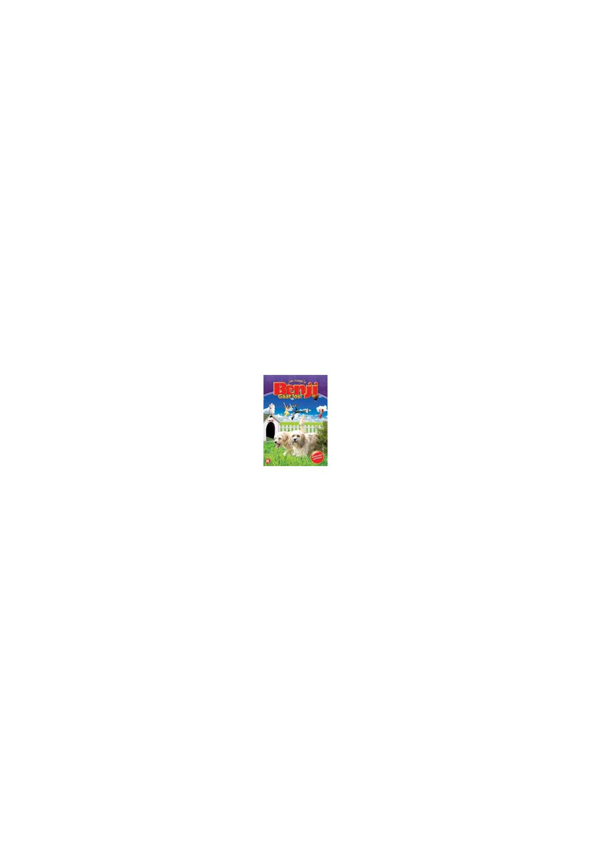 Filmposter met een cartoonafbeelding, een huis en tekst.