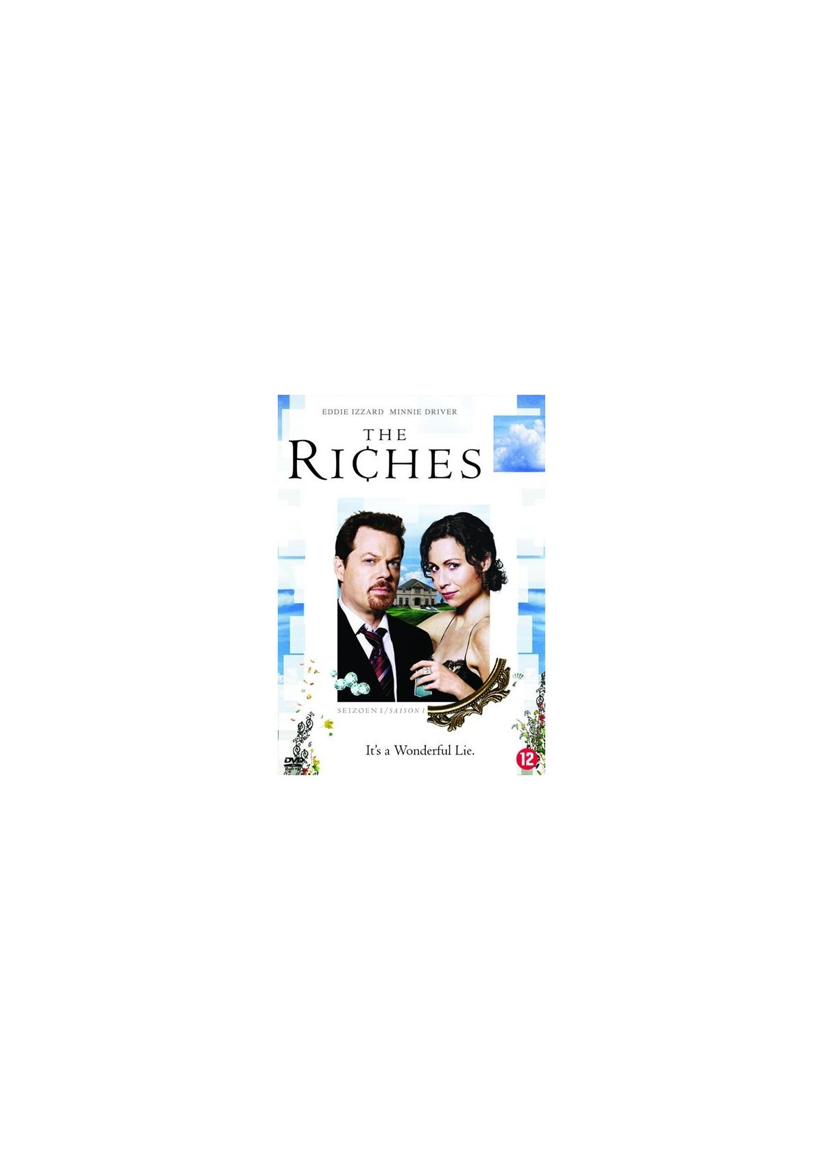 Affiche du film The Riches, avec un couple devant une maison.