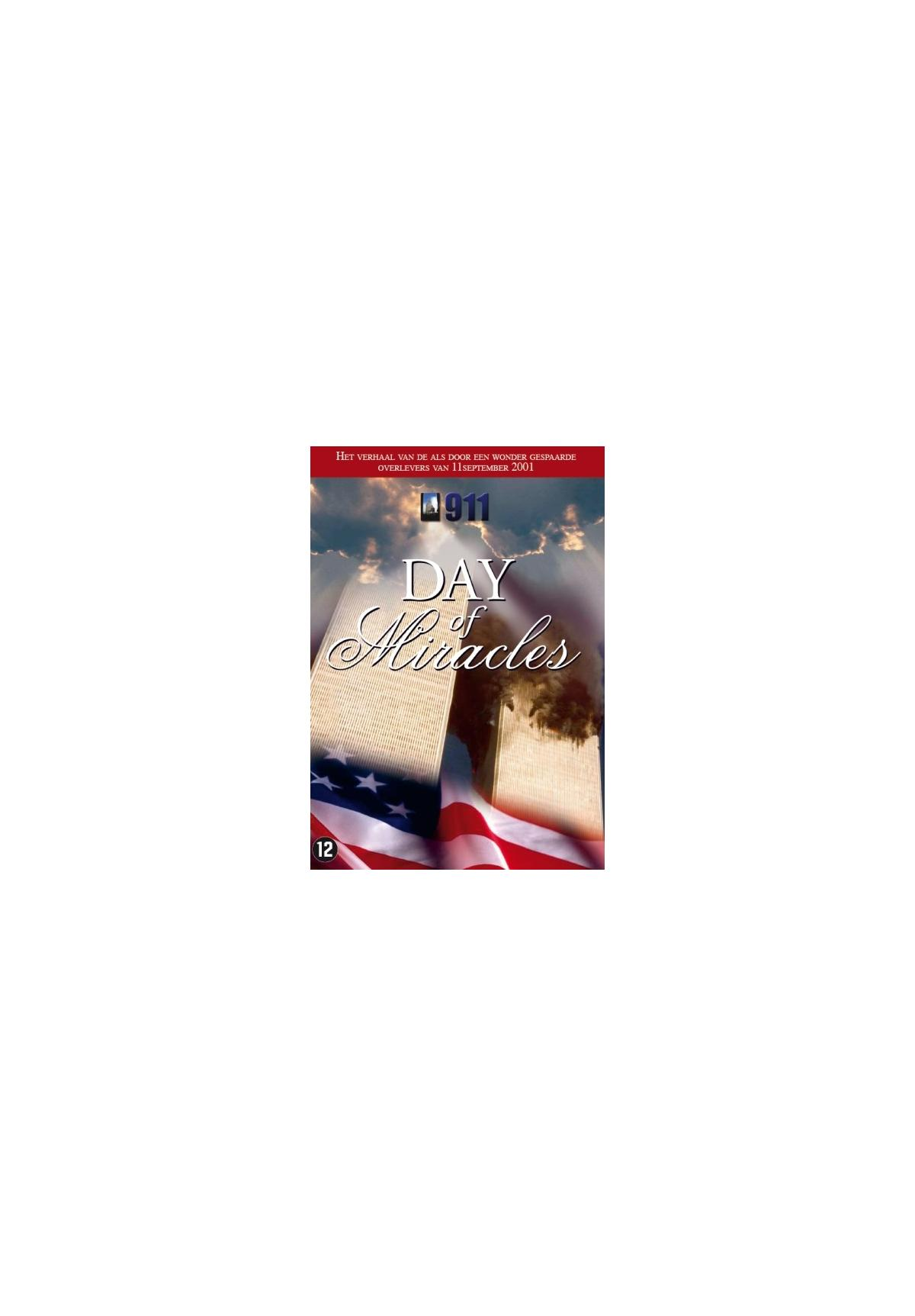 DVD-hoes met Twin Towers, Amerikaanse vlag en tekst '911 Day of Miracles'.