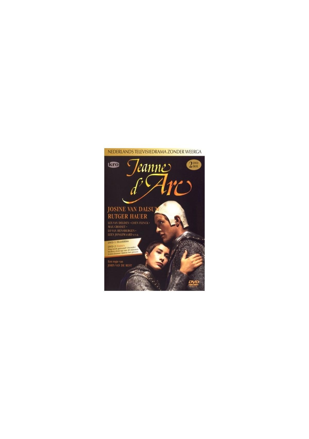 Couverture DVD pour Jeanne d'Arc, avec deux personnes et du texte en néerlandais.