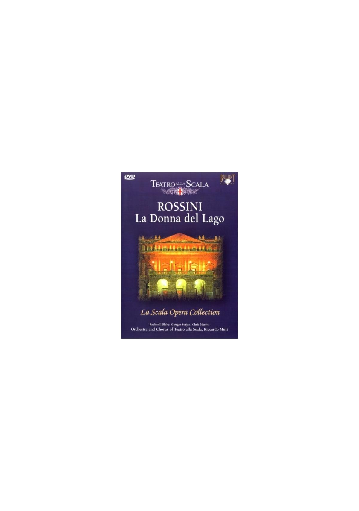 Couverture DVD : Opéra "La Donna del Lago" avec une image de bâtiment et du texte.