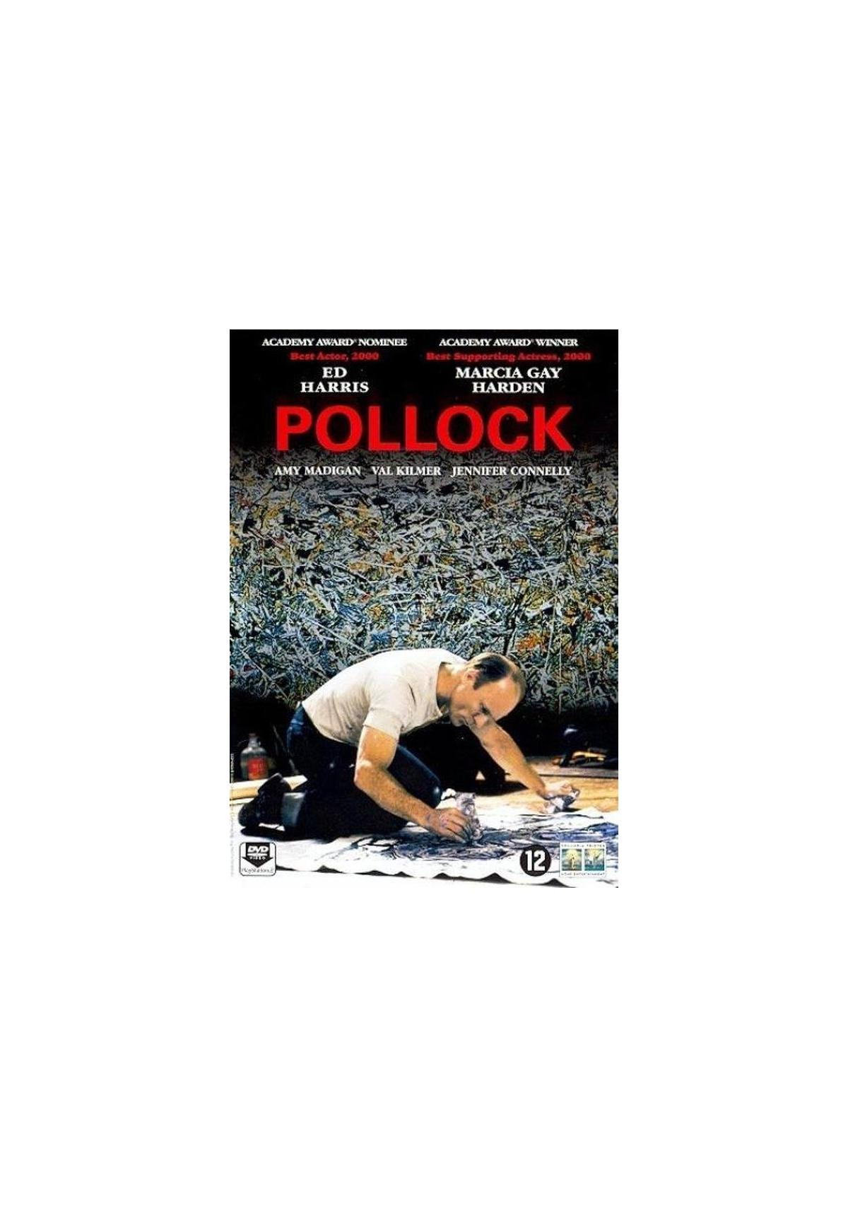 Couverture de DVD avec l'image d'un homme agenouillé en train de peindre. Texte en haut et en bas.