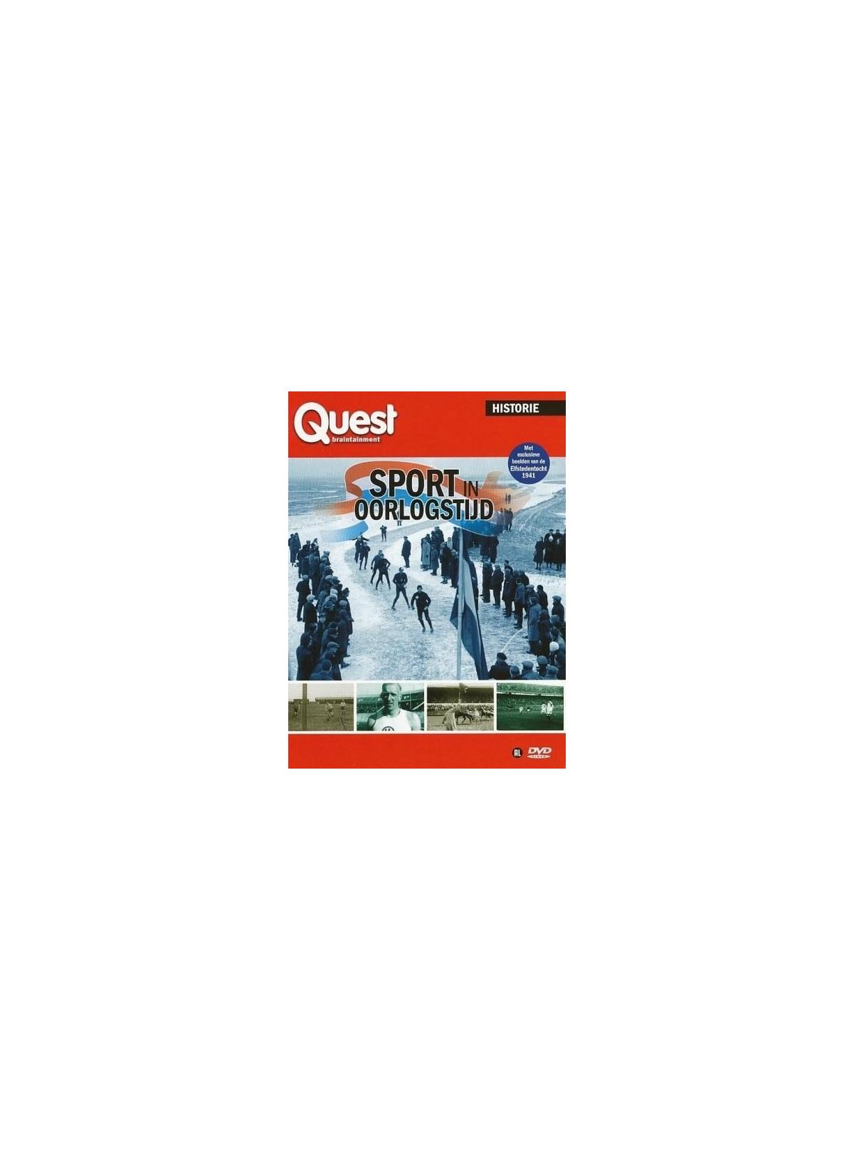 Cover van het tijdschrift Quest getiteld 'Sport in Wartime'. Mensen schaatsen en kijken.