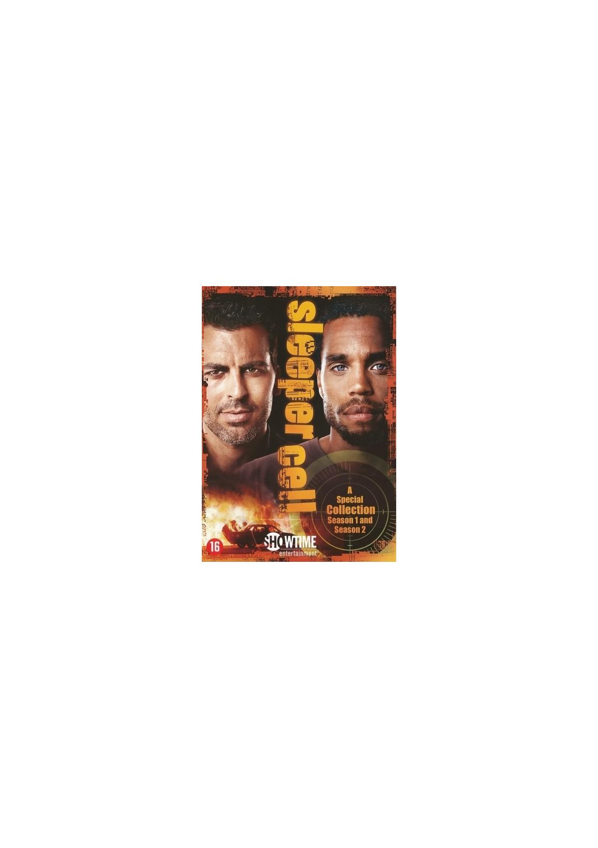 Couverture DVD: Série télé Sleeper Cell, avec deux hommes sur fond sombre.