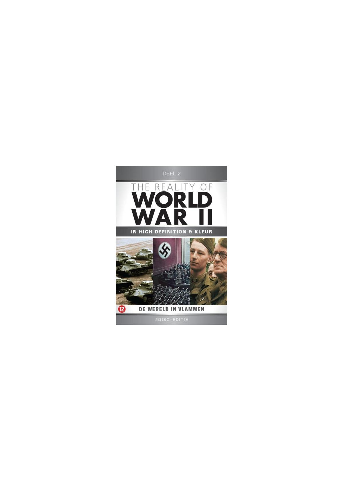 DVD-hoes: 'De realiteit van de Tweede Wereldoorlog' met tanks, nazivlag en soldaten.